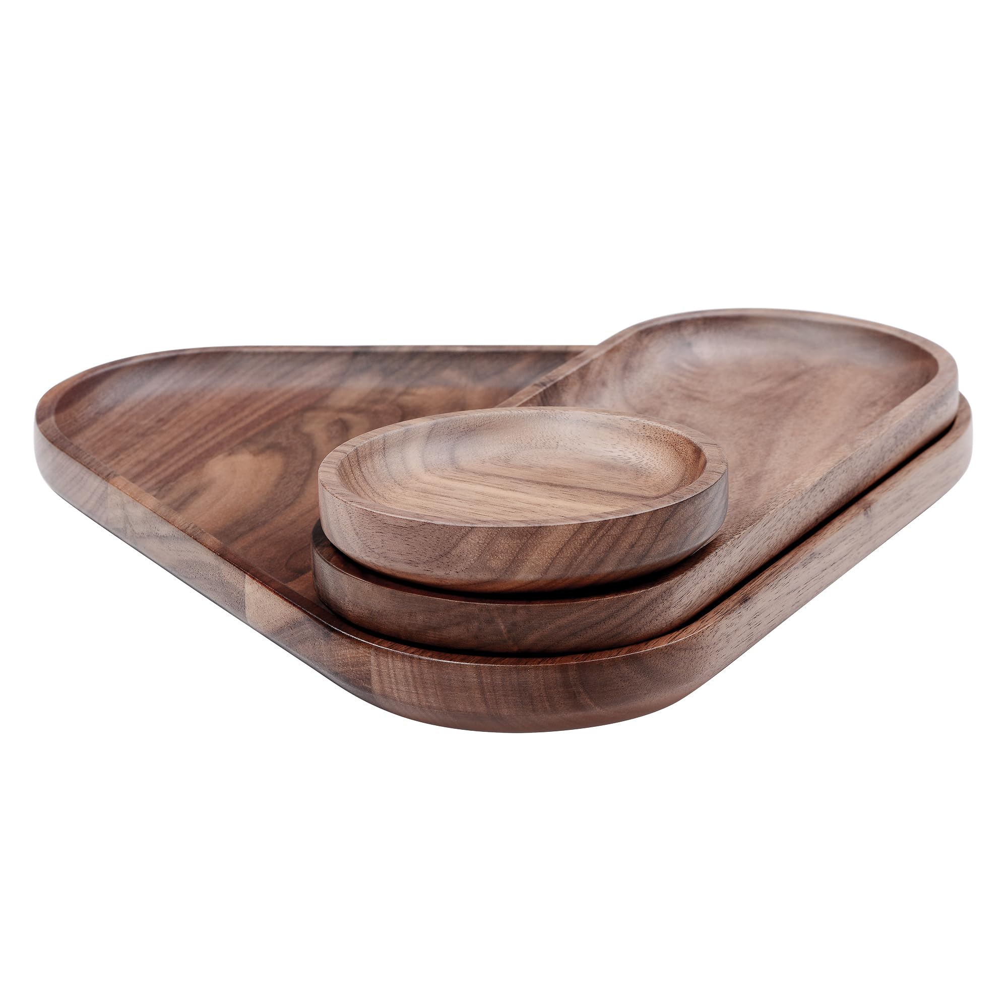 Normcore Juego de 3 bandejas de madera, paquete de bandejas de valet, juego de bandejas de madera barista, juego de 3 bandejas decorativas apilables para mesa de café, bandeja de servir, bandejas de