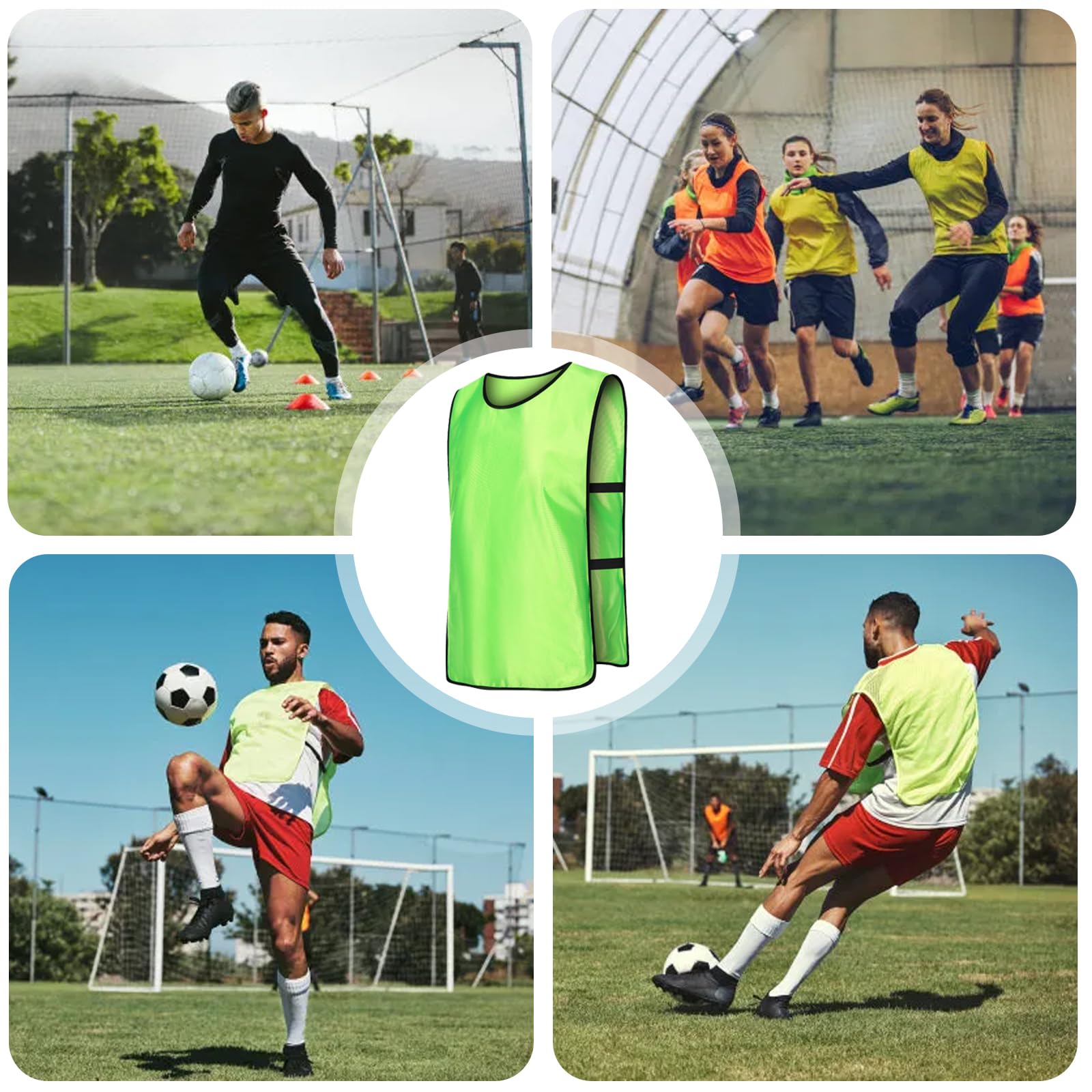 GBKDQQ Set Da 12 Pettorine Da Calcio Per Adulti, 47 X 70 Cm, Pettorine Da Allenamento In Rete Per Basket, Sportive Per Uomo, Donna, Calcio, Netball, Rugby (Verde Fluorescente)
