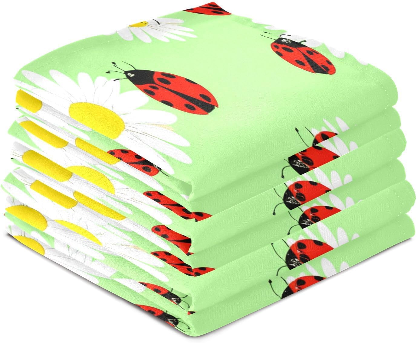 YETTASBIN Ladybugs Kitchen Dish Towel 4 Pack, Soft Absorbent Dishcloths Reusable Hand Towel Washable Tea Towels for Home Kitchen Bar Table Decor, 28 x 18 Inch