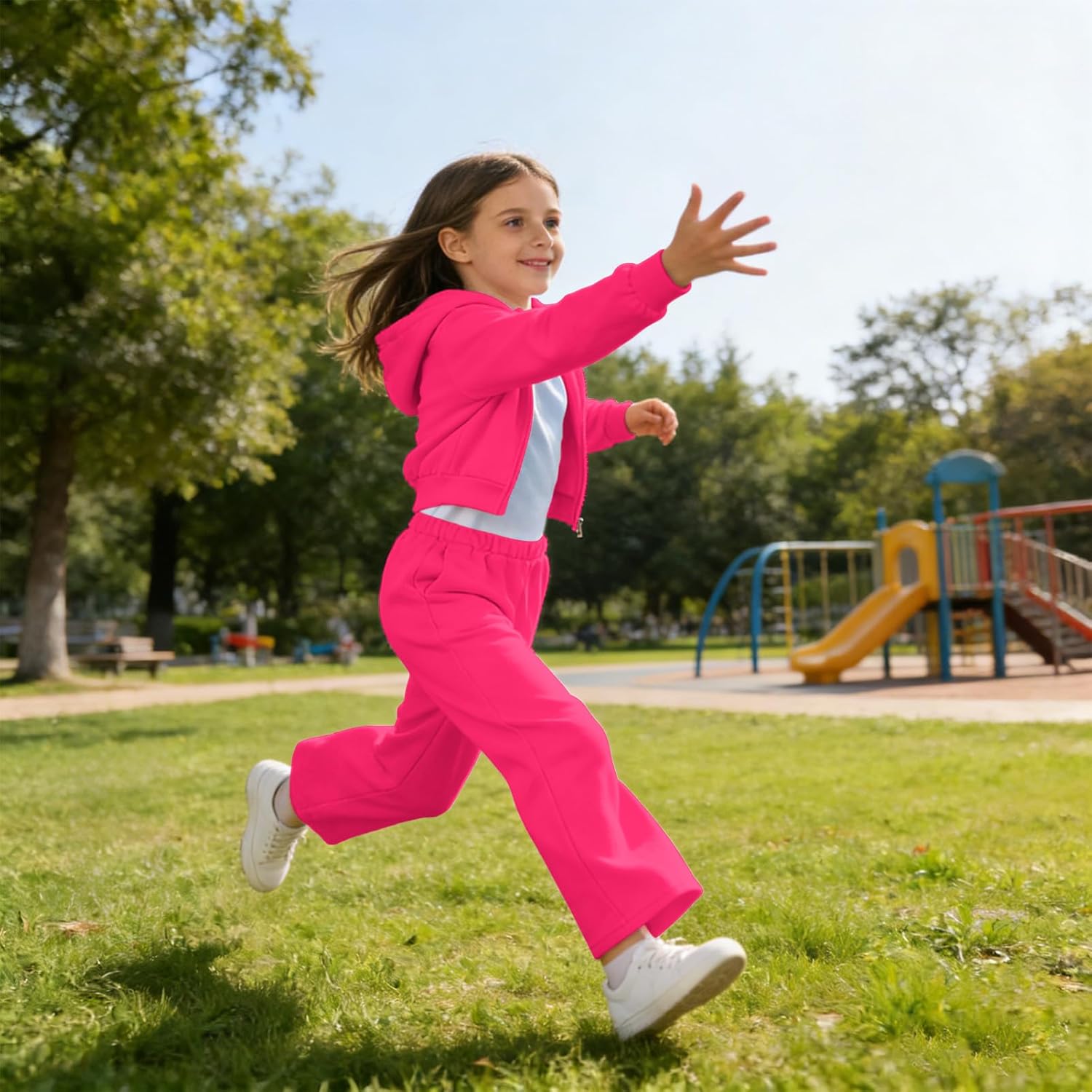 amropi Girl's Hooded Jacket and T-Shirt and Wide Leg Pants 3 Pieces Sports Tracksuit Set for 3-12 Years