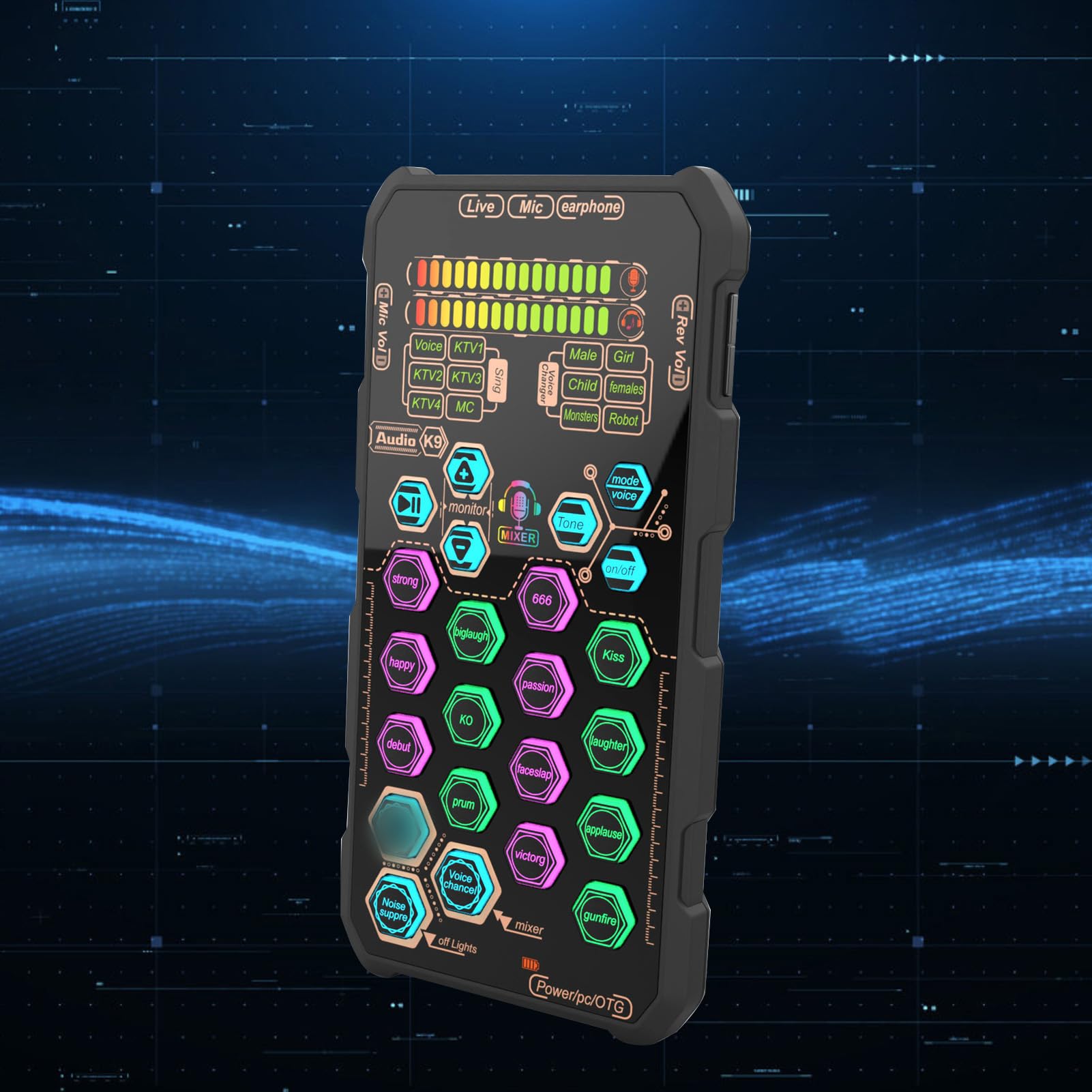 Scheda Audio Live Portatile K9 – Mixer USB Per Karaoke, Podcast E Streaming Con 6 Modalità Canto, 6 Effetti Vocali E Riduzione Rumore - Foto 4