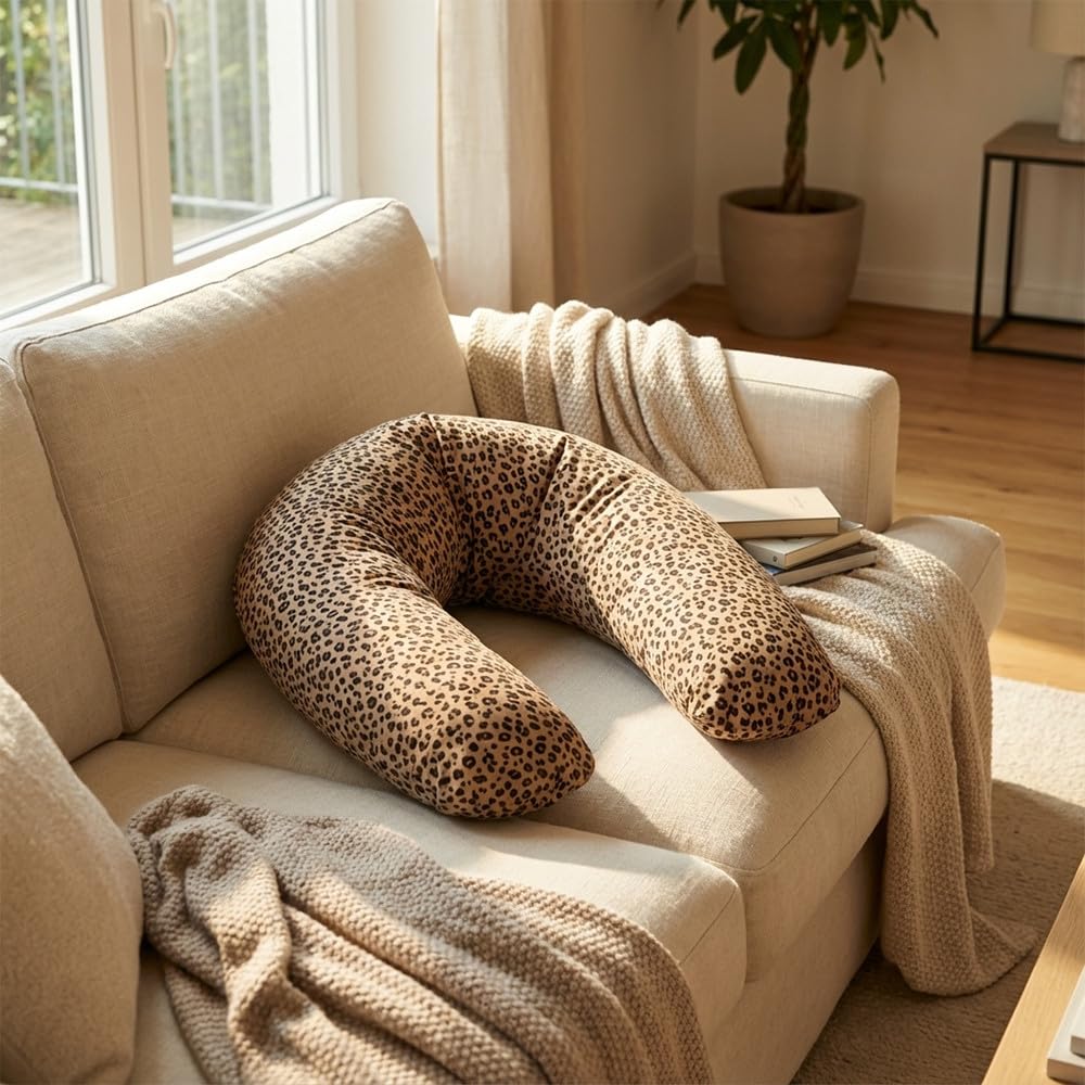 Babysom - Coussin de Maternité 3 en 1 : Grossesse, Allaitement & Repos Bébé - Housse Double Gaze en Coton - Déhoussable et Lavable - Microfibres Silencieuses - Motif Léopard - XXL