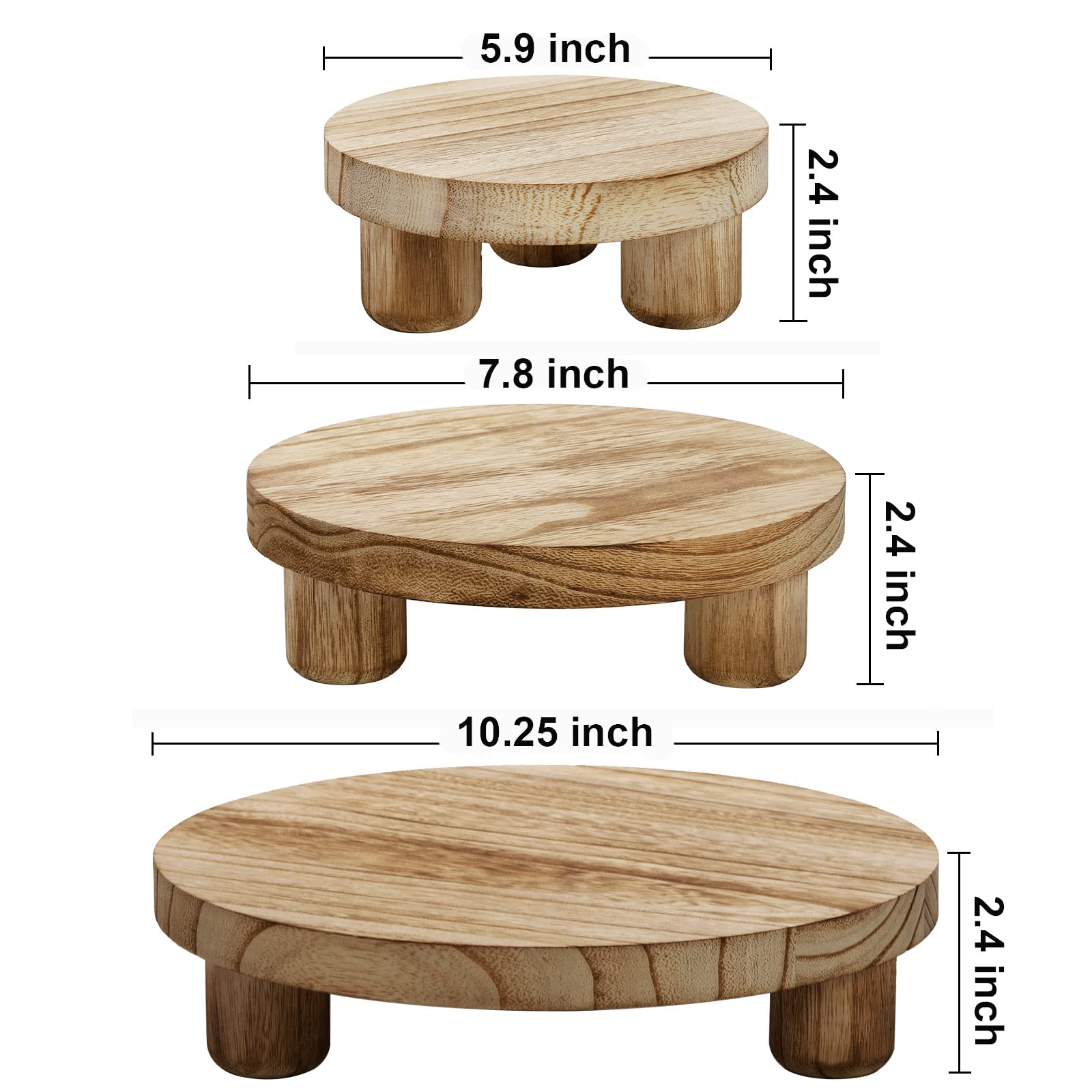Bekith 3 Pack Wooden Stool Display Stand, Wood Stool Plant Riser, Round ...