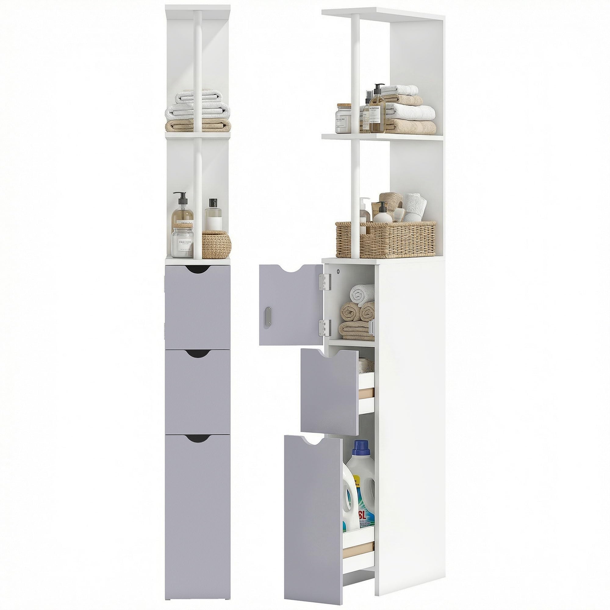 HOMCOM Tall Bathroom Cabinet Bathroom Storage Cabinet with Drawers - Grey,White