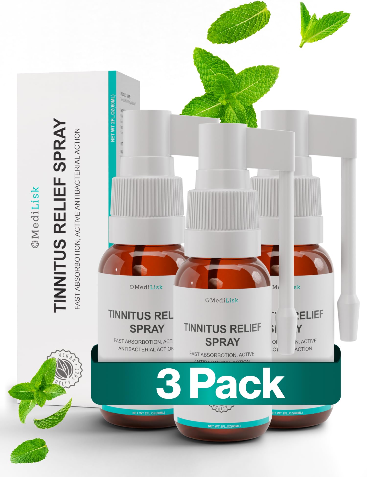 Medilisk Tinnitus Relief Spray Supports Tinnitus Relief for Ringing Ears Herbal Ear Care Products Non-Steroidal Hypoallergenic 1 Fl