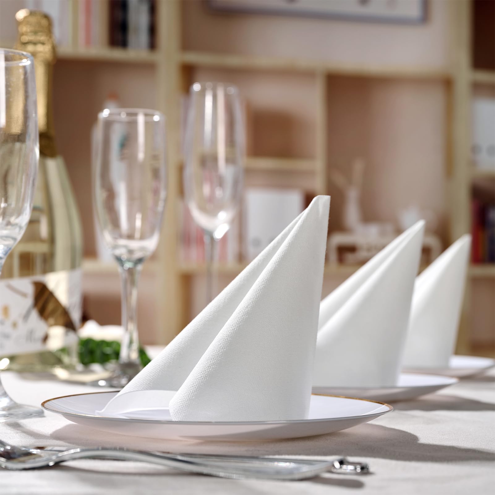 FOCUSLINE 100 servilletas de cóctel desechables con tacto de lino, servilletas cuadradas blancas para bebidas, suaves y absorbentes, servilletas de papel para fiestas, bares, restaurantes, cafeterías,