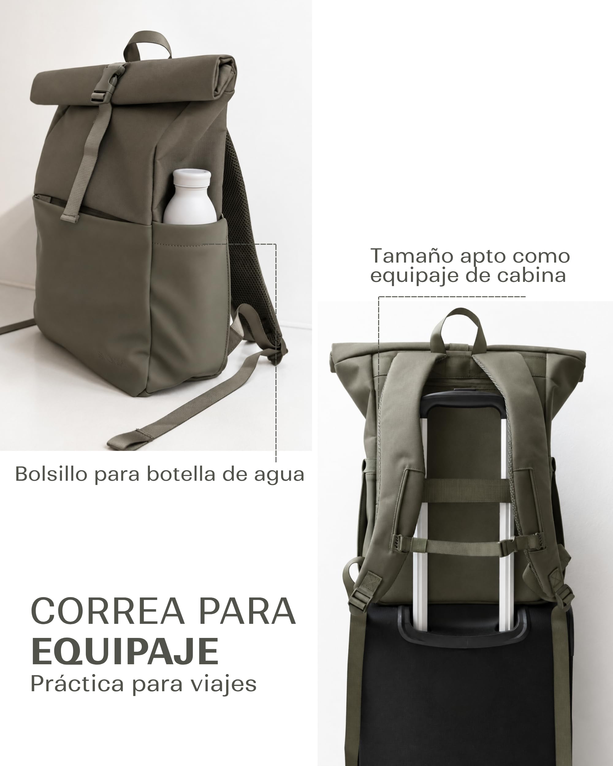 SVOLTA Mochila Portátil Mujer y Hombre, Bolso Enrollable Negro 25L