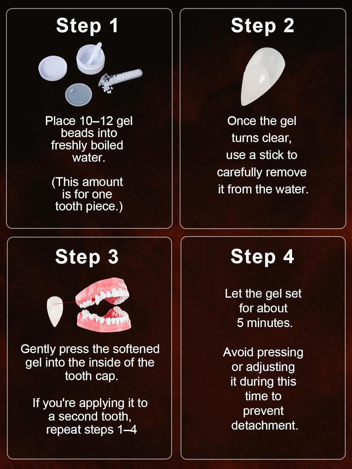 Vampire Fangs 3 Pairs - Reusable Vampire Teeth 3 Sizes and Cosplay Party