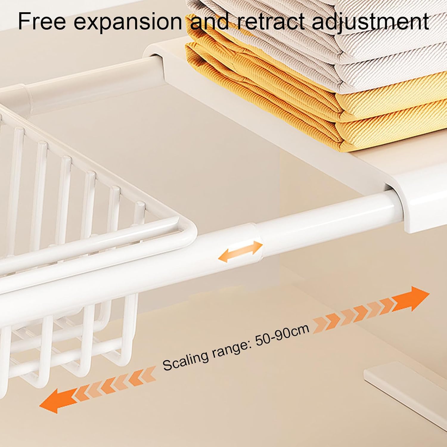 Under Cabinet Basket - Extendable No-Drill Holder | Under Shelf Storage Rack | for Home Wardrobe Kitchen Bathroom Pantry Closet Laundry Bedroom Rv Dorm