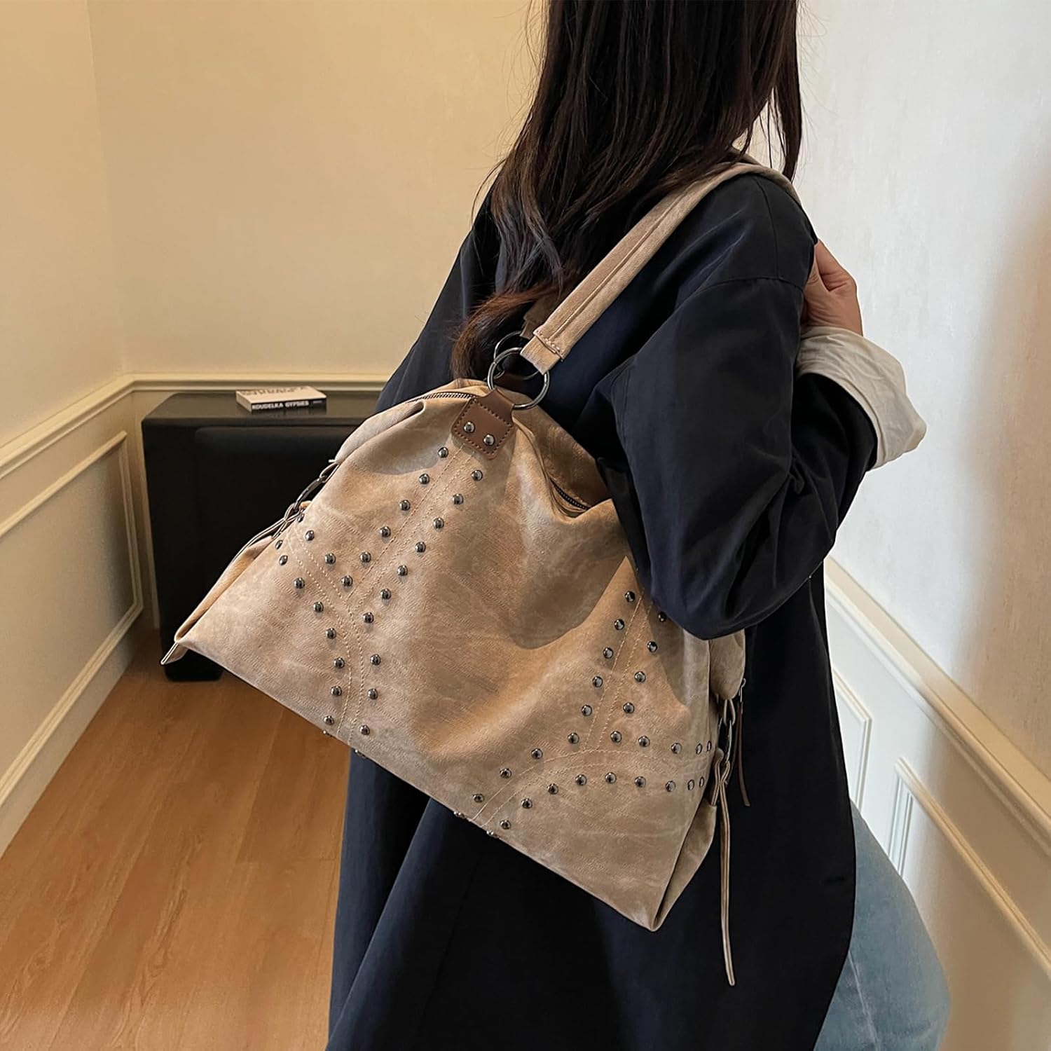 Studded Purse Trendy Faux Leather Studded Tote Handbag Top-Handle Hobo Bags Y2K Shoulder Bag Punk Purse for Women - Image 2