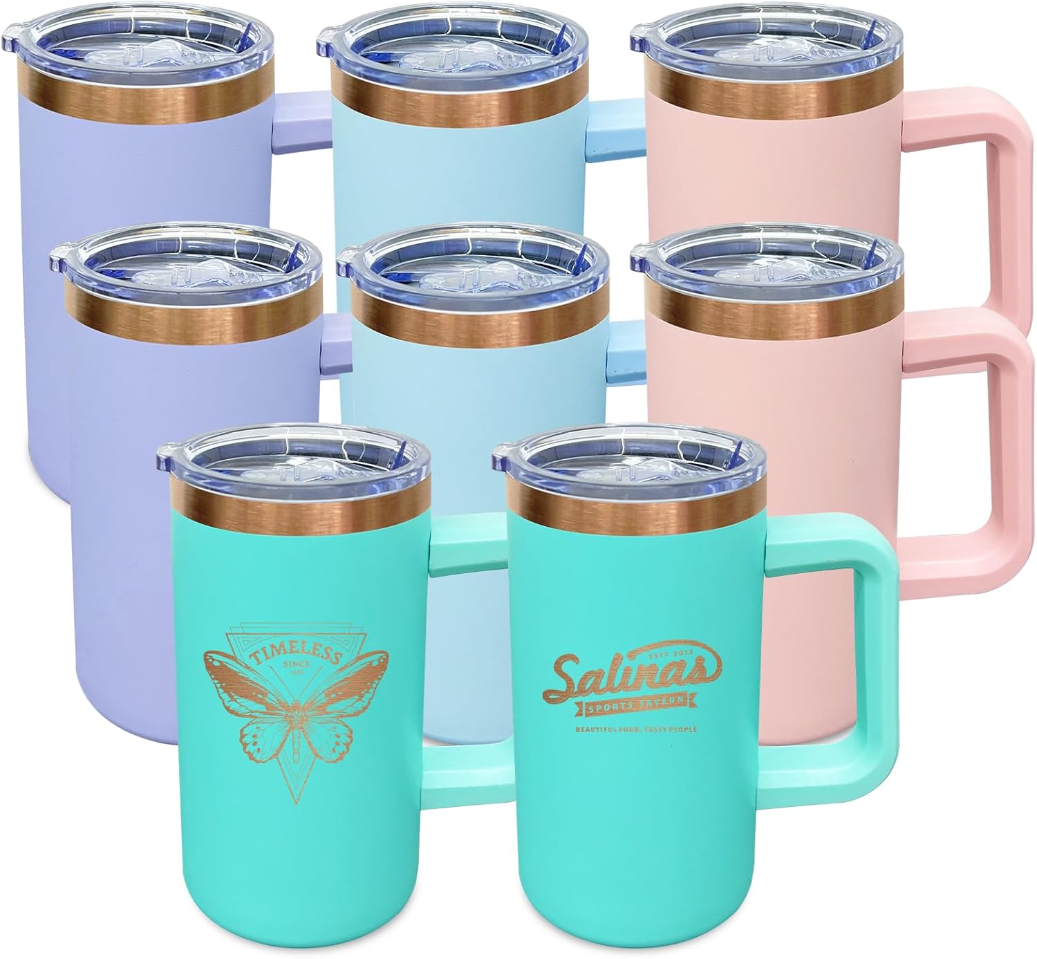 20 oz Insulated Coffee Mug with Lid, Stainless Steel Coffee Tumbler Bulk, Double Wall Vacuum Travel Mug with Handle, Leakproof Powder Coated Coffee Cups for Hot and Cold Drinks (Mixed B,8 pack)