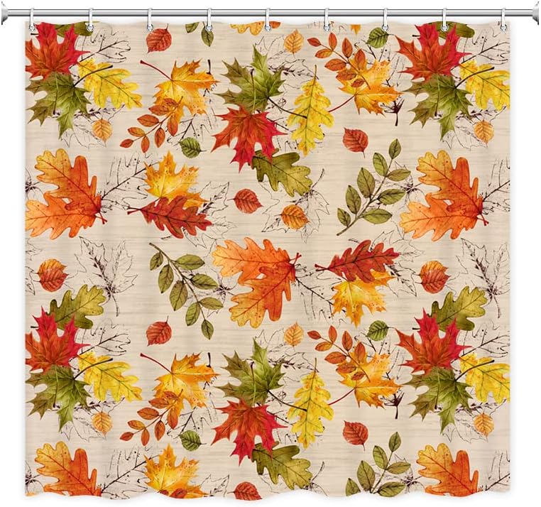 Miniatura 4 de Wollmix Cortina de ducha de hojas de arce con hojas de otoño, plantas de otoño, paisajes naturales, tela de diseño de poliéster, cortinas