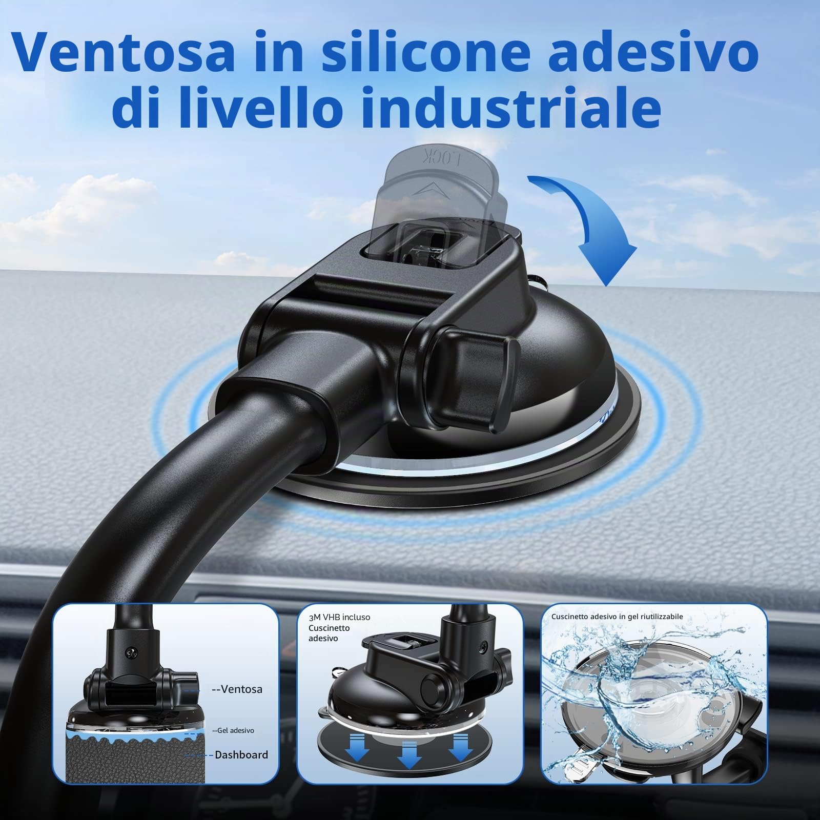 APPS2Car Supporto per parabrezza tablet 35,6 cm braccio lungo anti-vibrazione regolabile 360° 4-11 cali ventosa forte cruscotto camion furgoni