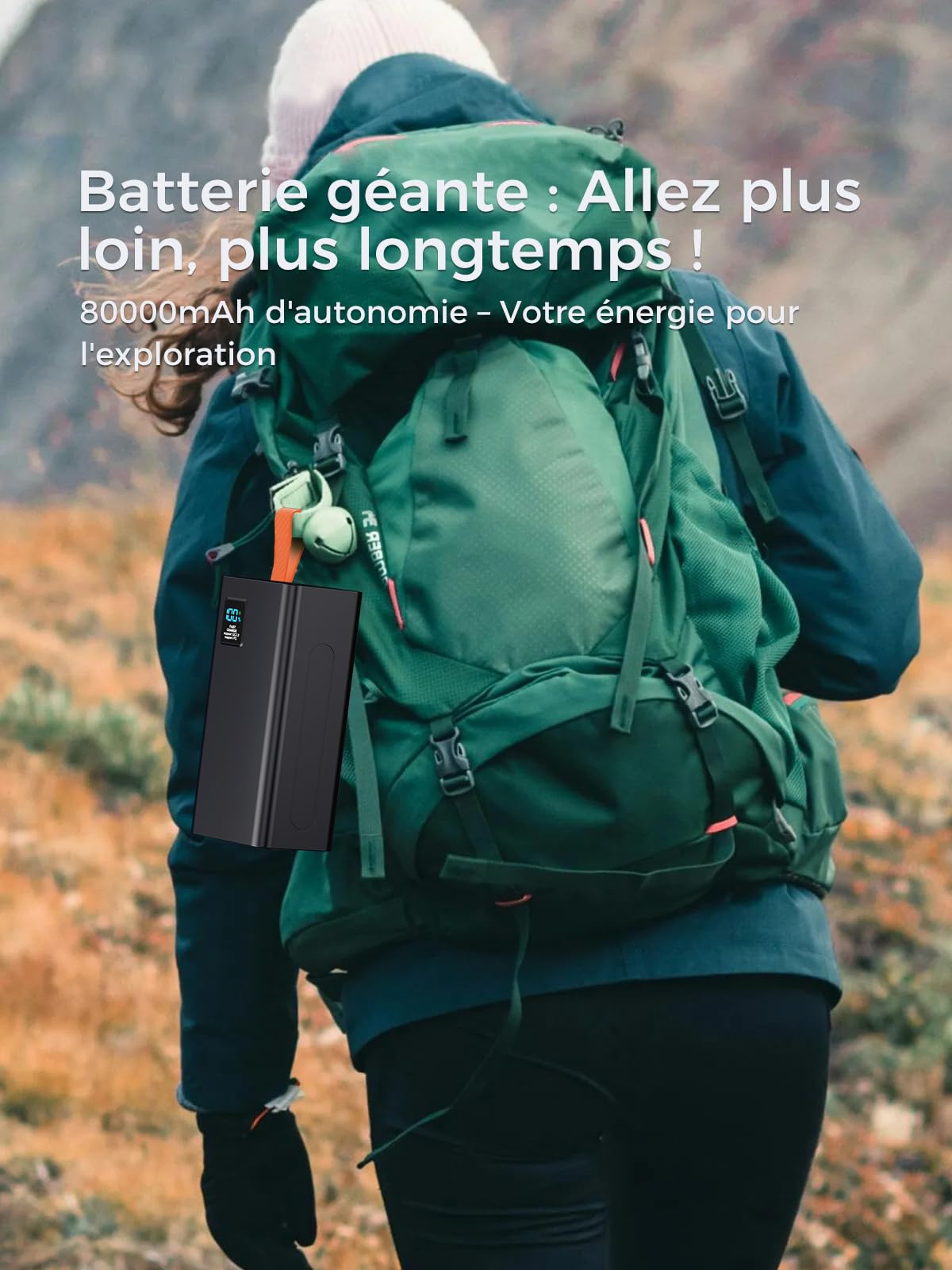 Power Bank 80000mAh, grand powerbank, batterie externe de téléphone portable PD 30W& QC 4.0 Recharge rapide Powerbank, USB C 5 sorties & 2 entrées avec écran LED Chargeur portable pour iPhone,Camping,
