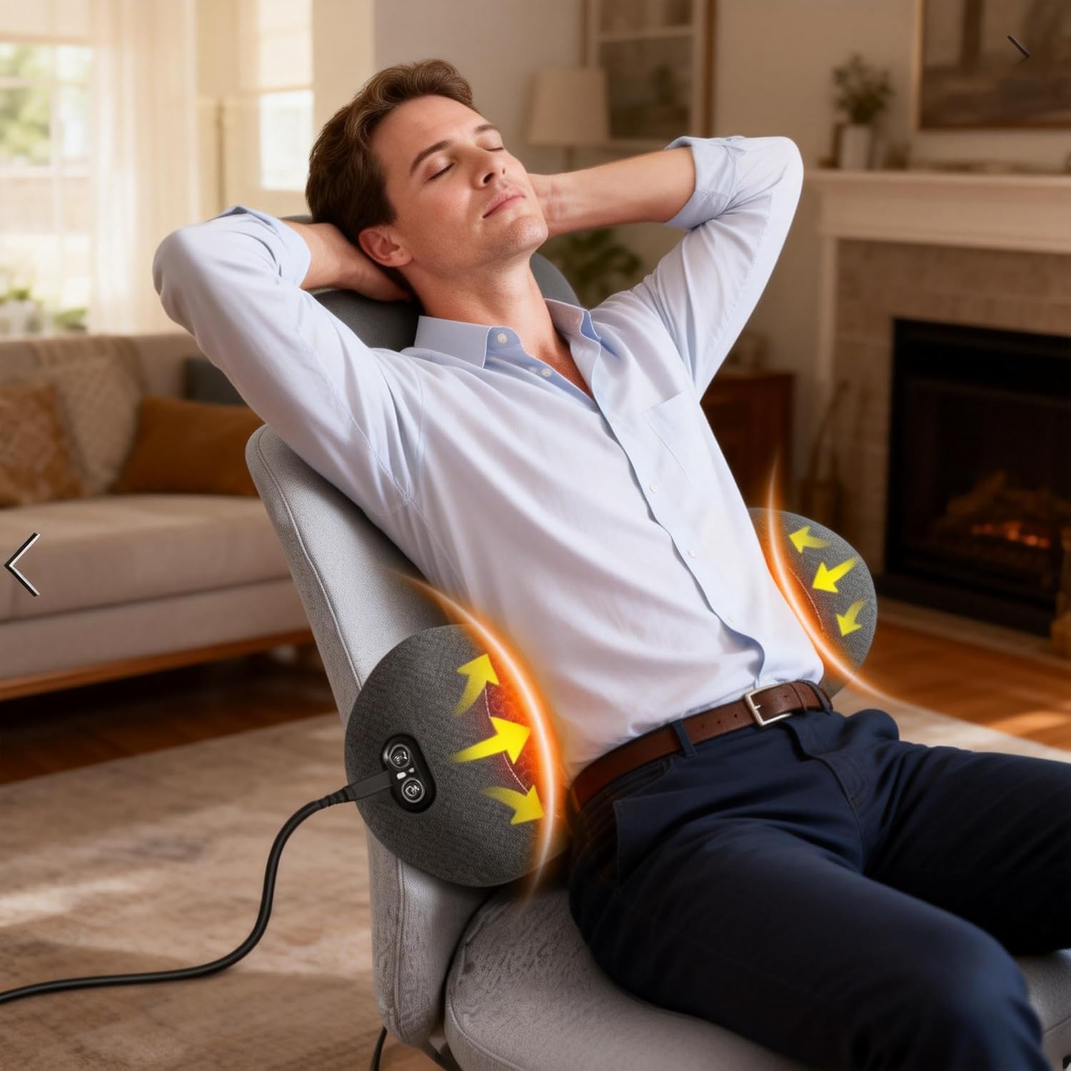 2026 Upgraded 3‑in‑1 Corded Electric Lumbar Support Pillow, Lower Back Massager with Heat, Vibration & Traction, Ergonomic Memory Foam Waist Cushion for Office Chair, Sofa, Bed, Dark Gray