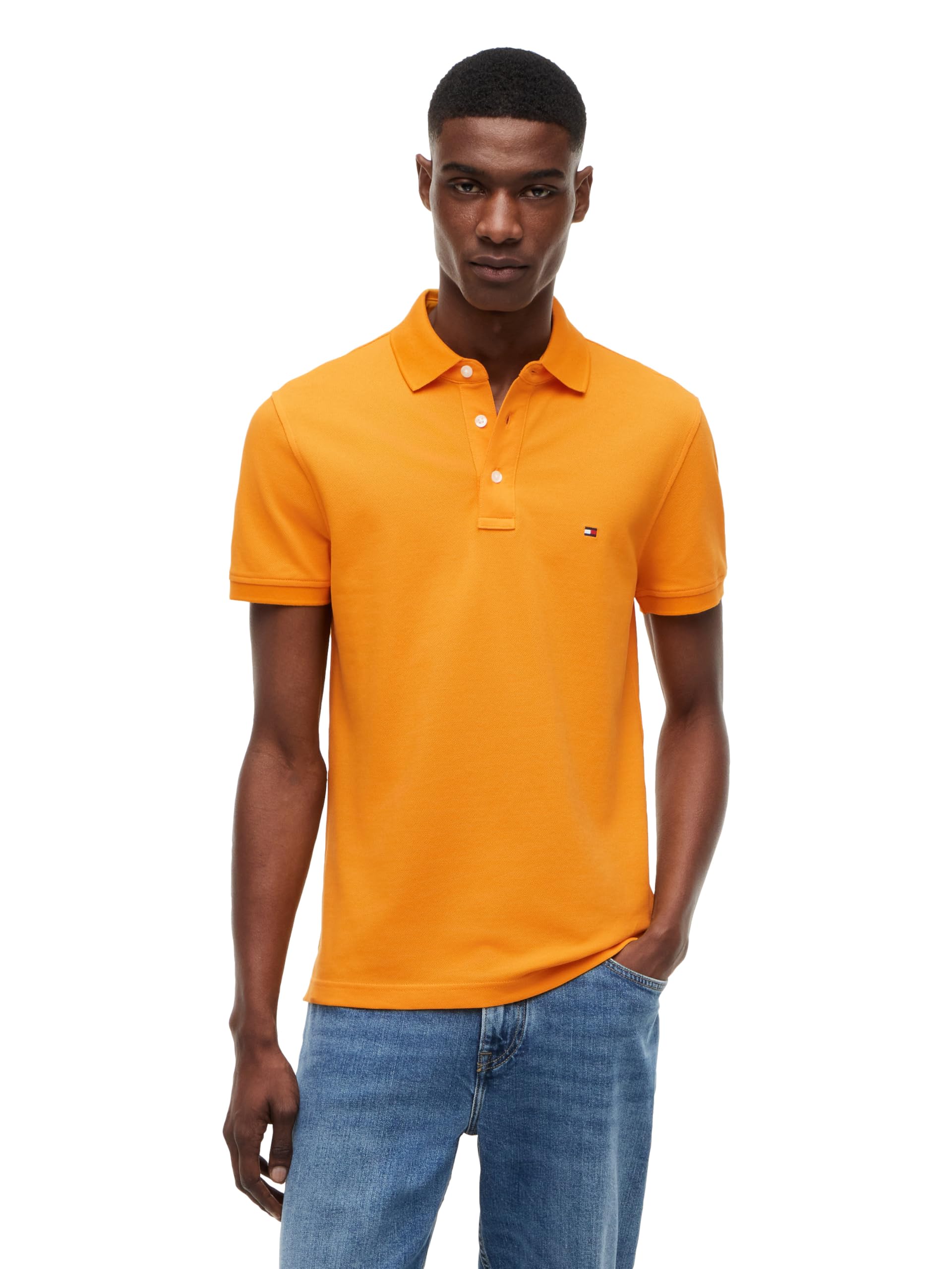 Tommy Hilfiger Men's Short Sleeve Polo Shirts in Slim Fit with Stretch and Organic Pique Cotton