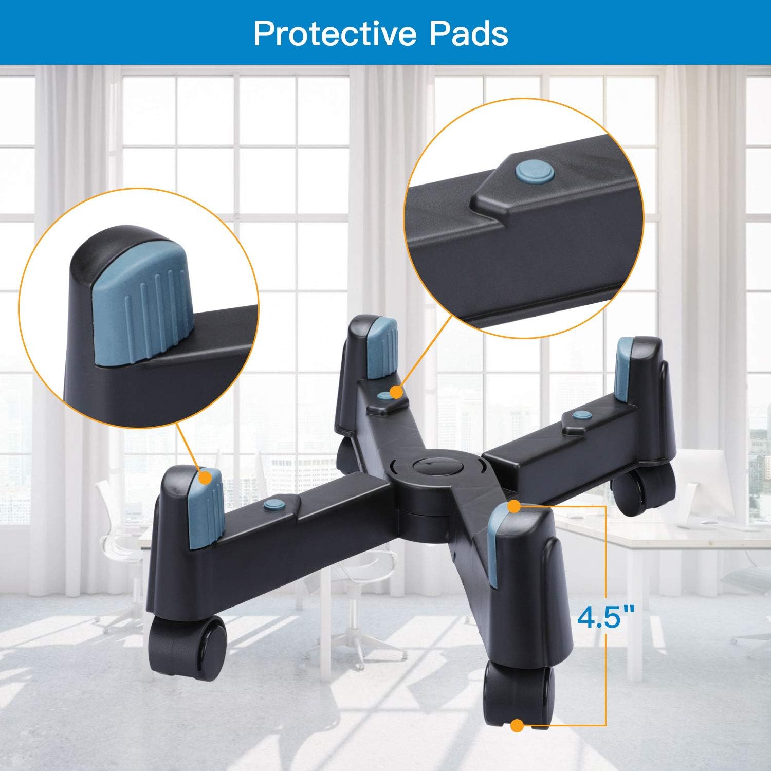 Computer Tower Stand, HUANUO CPU Holder Desktop Stand Desktop ATX-Case Mobile Cart Holder Adjustable Width with 4 Caster Wheels, Fits Most Computer Cases Under Desk, Black