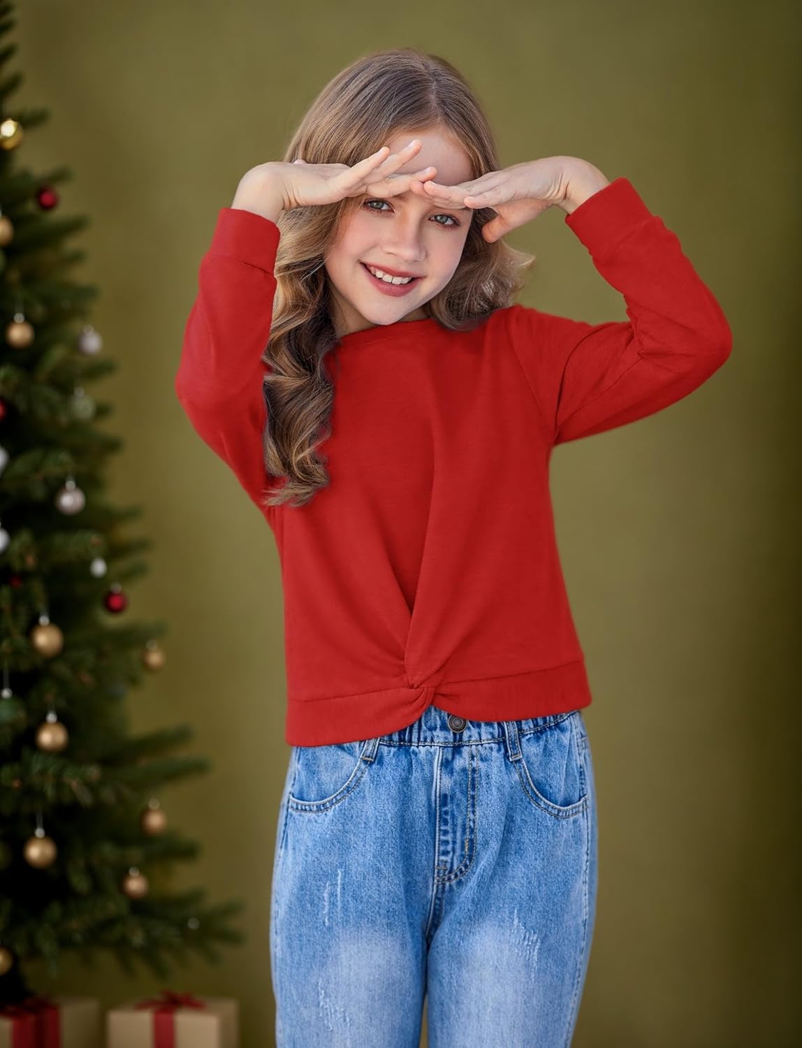 Arshiner Girls Casual Twist Front Lightweight Sweatshirt Tie Dye Printed Long Sleeve Crop Tops Pullover - Image 2