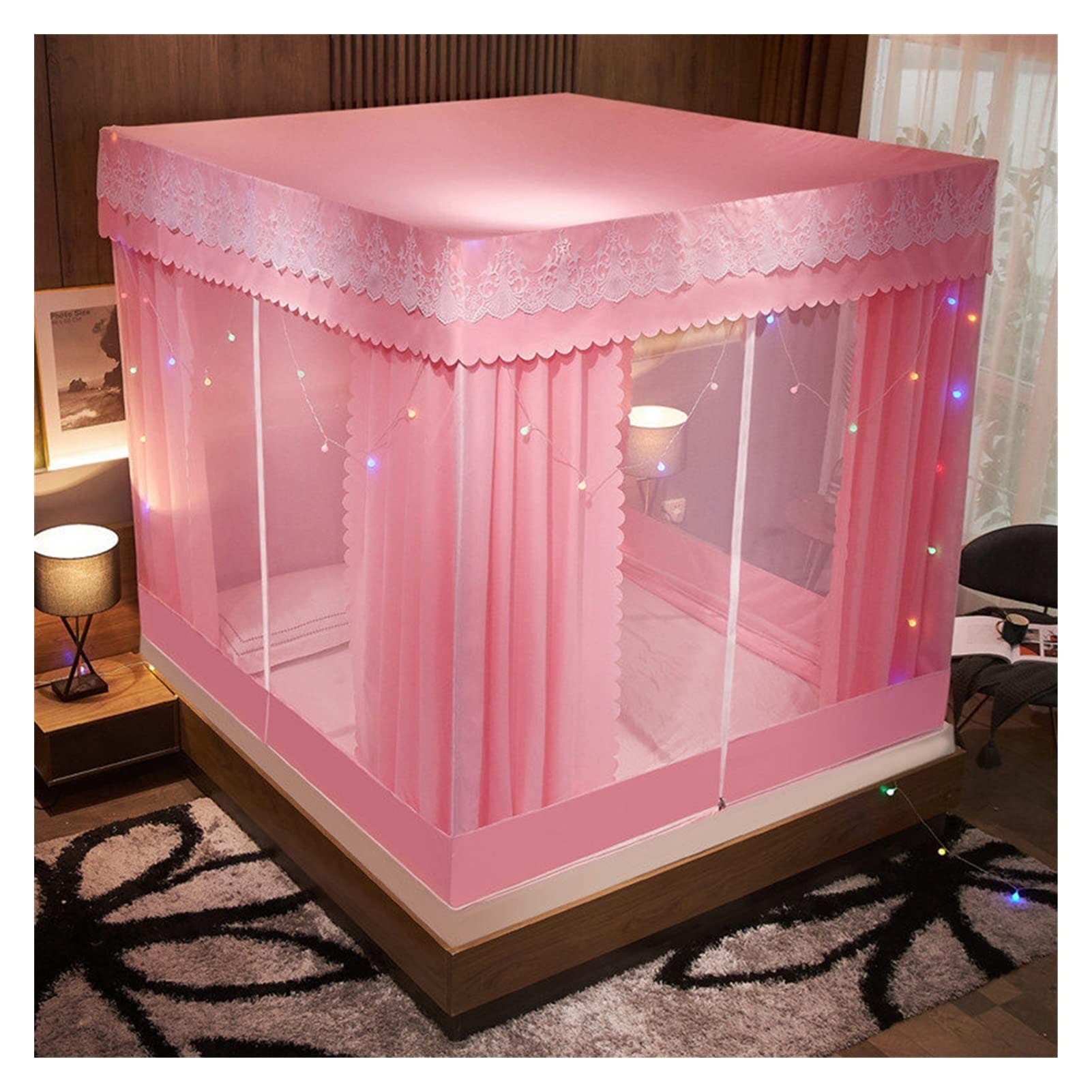 DXTFDHB Dormitory Mosquito Net Household Encryption Mosquito Net Cover Bed Canopy Universal Transparent Mosquito Insect Screen(Pink,6.6 foot bed)
