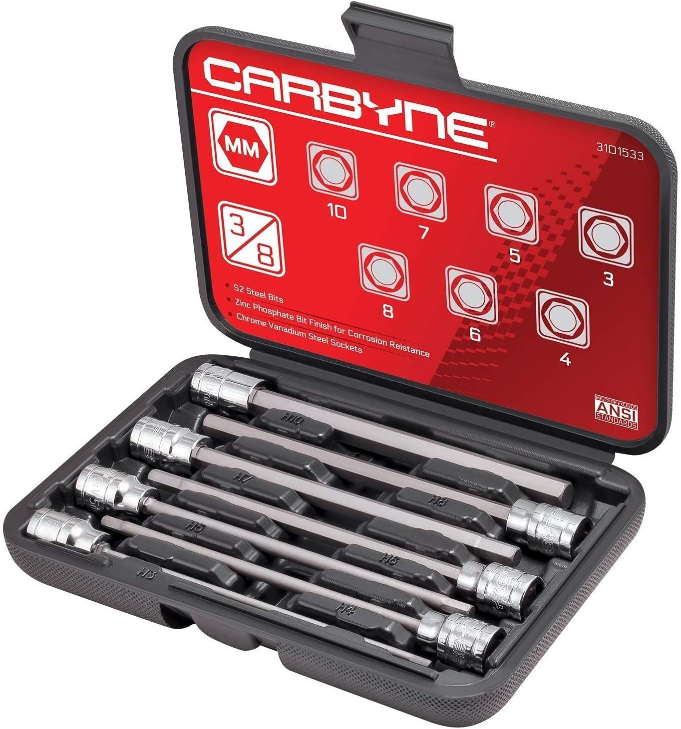 CARBYNE 33 Piece Master Hex Bit Socket Set, AND 7 Piece Extra Long Hex Bit Socket Set – Metric, AND 7 Piece Extra Long Hex Bit Socket Set – SAE. 47 Pieces – Standard & Extra Long