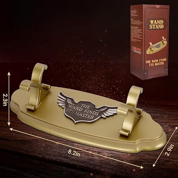 EnrichFun Magic Wand Stand Display Resin Wand Holder with Owl Badge, Showcase Three Wands for Wizard Collection & Decoration, Golden