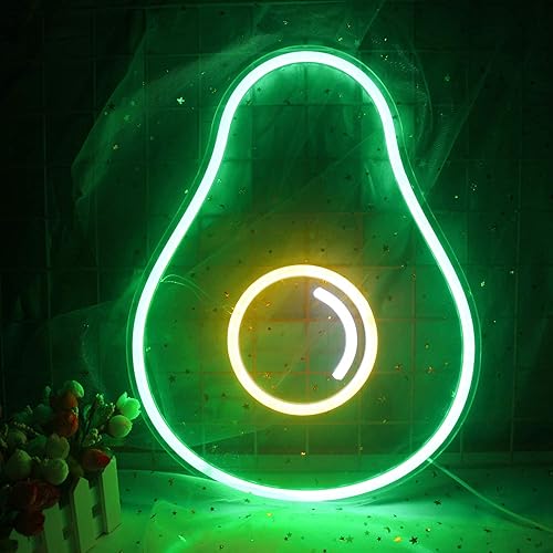 Letreros de neón de aguacate verde, letrero LED de aguacate, luces de neón, lindas luces de neón de frutas, letreros de pared para habitación de