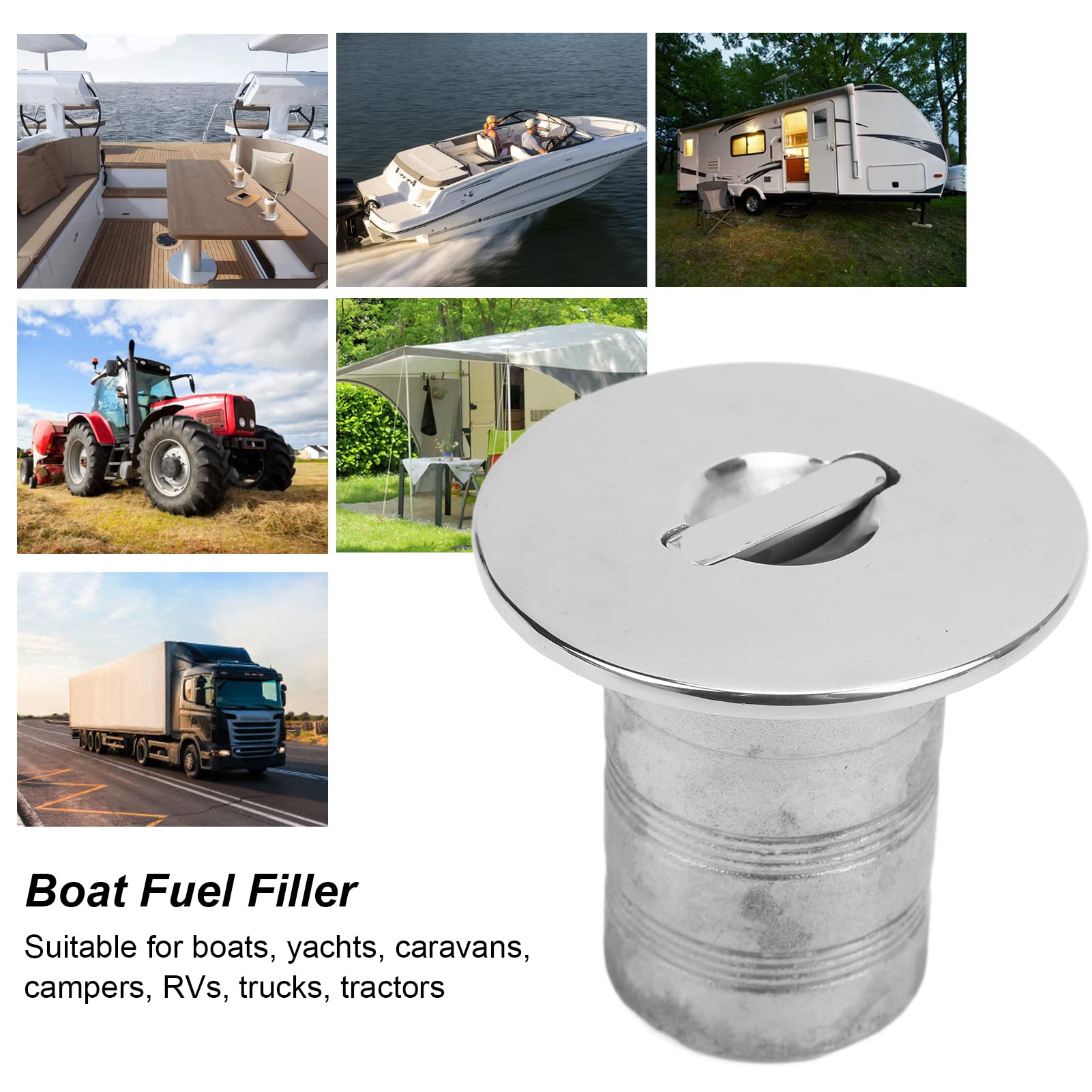 LBEC Bouchon de carburant pour bateau bouchon de carburant exquis de 50 mm avec bon joint bouchon pour camping-car résistant à la corrosion avec bouchon en acier inoxydable 316