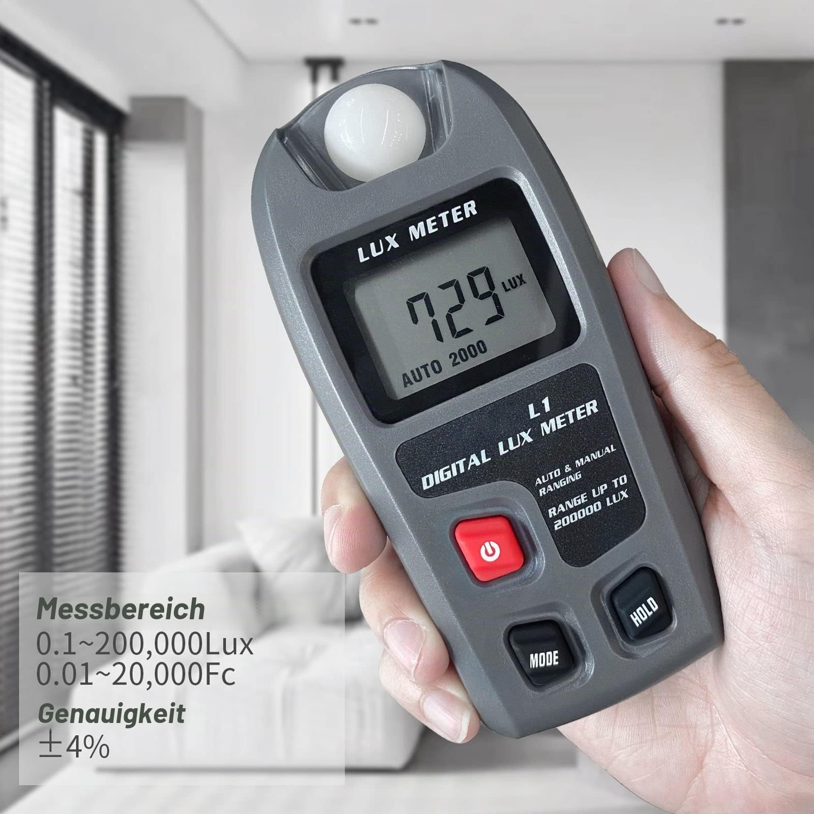 Digitales Luxmeter Lichtmessgerät Beleuchtungsstärkemesser Automatische Abschaltung LCD Display Hohe Genauigkeit
