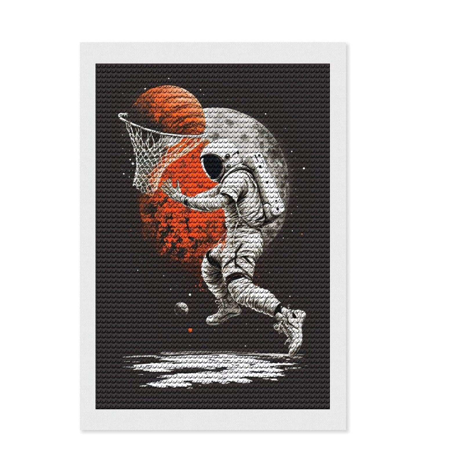 Junmoney Astronaut Basketball Full Drill Diamond Painting Kit 8"x12", Finish and Display, Creative Leisure Activity, Boho Decor, Birthday Gift