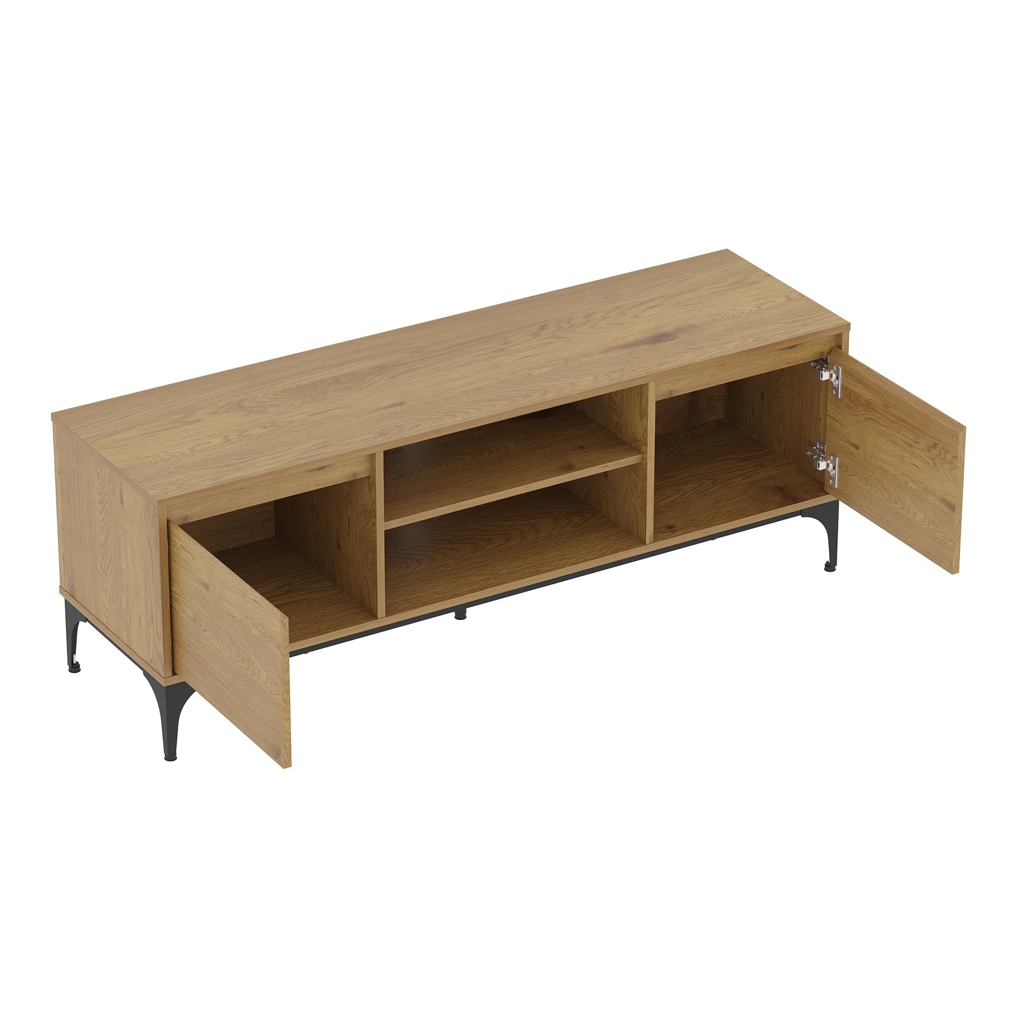 [en.casa] Mobile Porta TV a Vani Chiusi con Ante e Scomparti Aperti Tavolo Basso Stand Multimediale con Fori Passacavi 140 x 40 x 50 cm per Soggiorno Salotto - Effetto Rovere Scuro