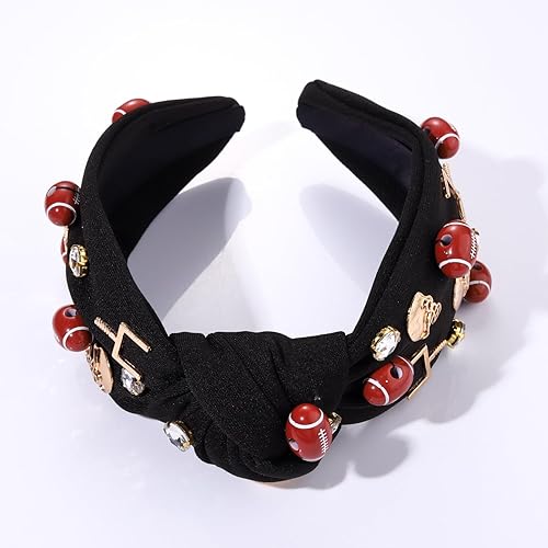 Miniatura 5 de Diadema de fútbol para mujer, accesorios de futbol para mamá, diamantes de imitación de cristal, con nudo superior, negro, blanco, rojo, morado,