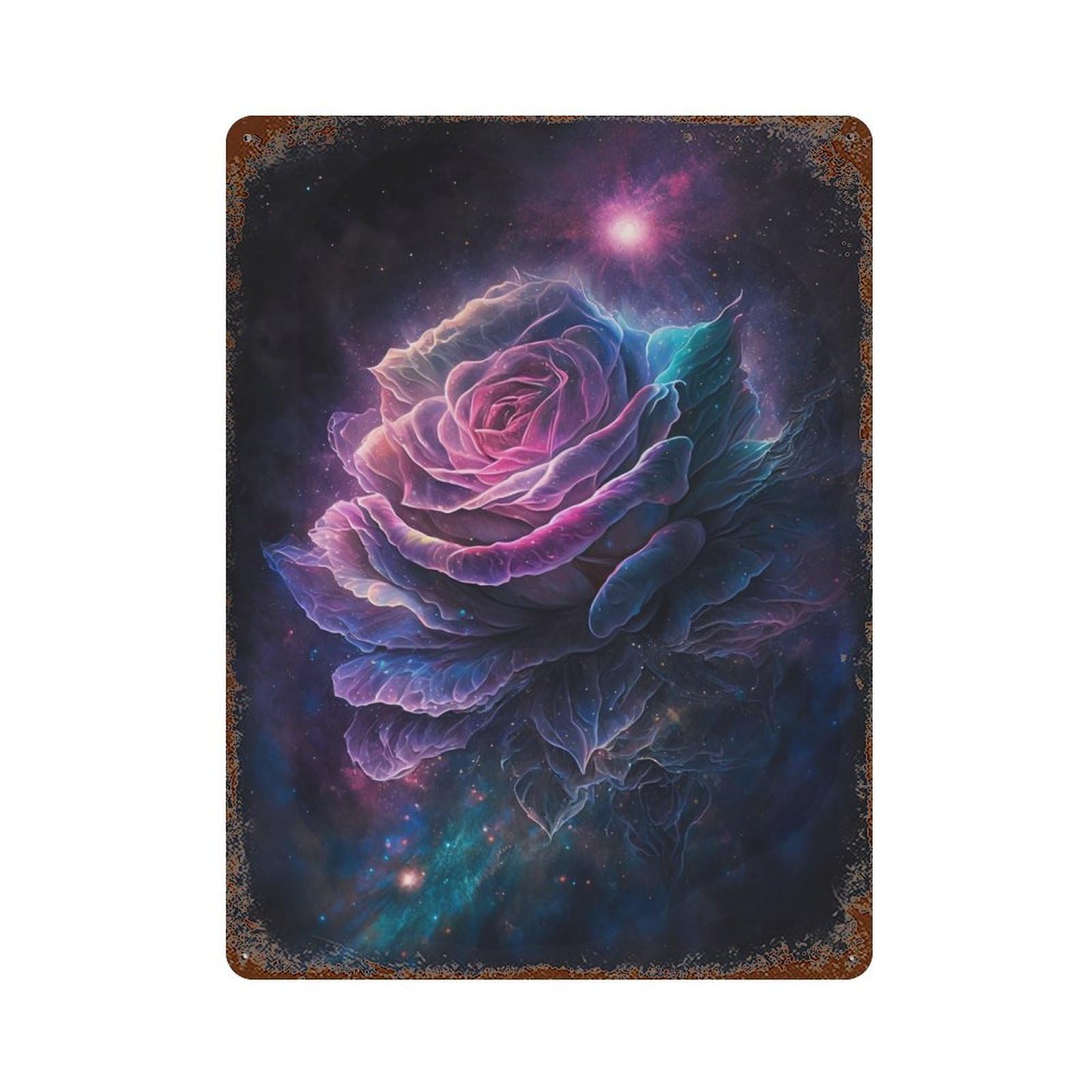 Garage Style Cosmic Rose Bloom-1 Vintage Metal Tin Sign 15.7"x11.8", Classic Wall Plaque for Bar And Workshop