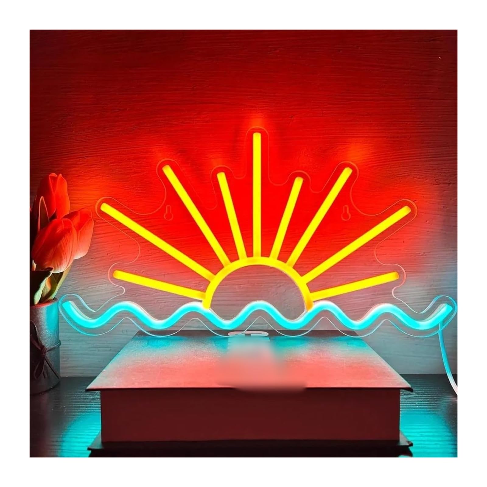 XENITE Hanging Art Neon Signs Sunrise Sunset Neon Sign Beach Sea Wave Lights for Living Room, Party, Bar Decor USB Powered with Dimmer 20.5cm×38cm
