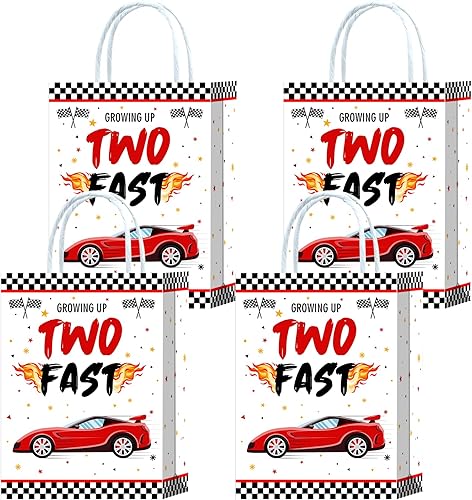 16 bolsas de regalo de 2º cumpleaños para autos de carreras, suministros de fiesta de segundo cumpleaños con asas para niños, recuerdos de fiesta de