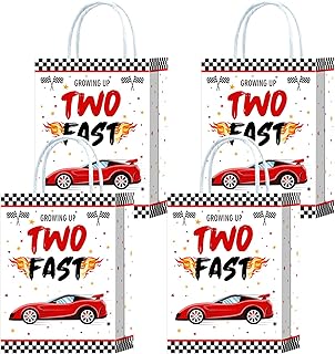 16 Pieces Racing car 2nd Birthday Goodie Bags for 2nd Birthday Party Supplies,Two Fast Gift Snacks Treat Candy Party Favors Bags with Handles for Kids Race Car Theme Birthday Party Decorations