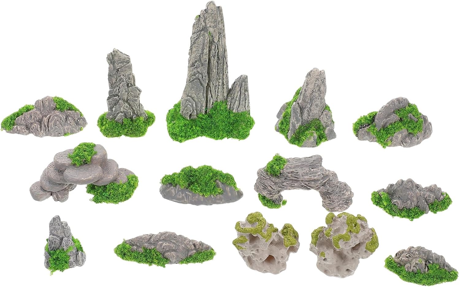KICHOUSE 14pcs Miniature Resin Garden Accessories Set for Micro Landscape DIY, Small Artificial Rockery Ornaments for Outdoor Patio and Home Yard Decorations