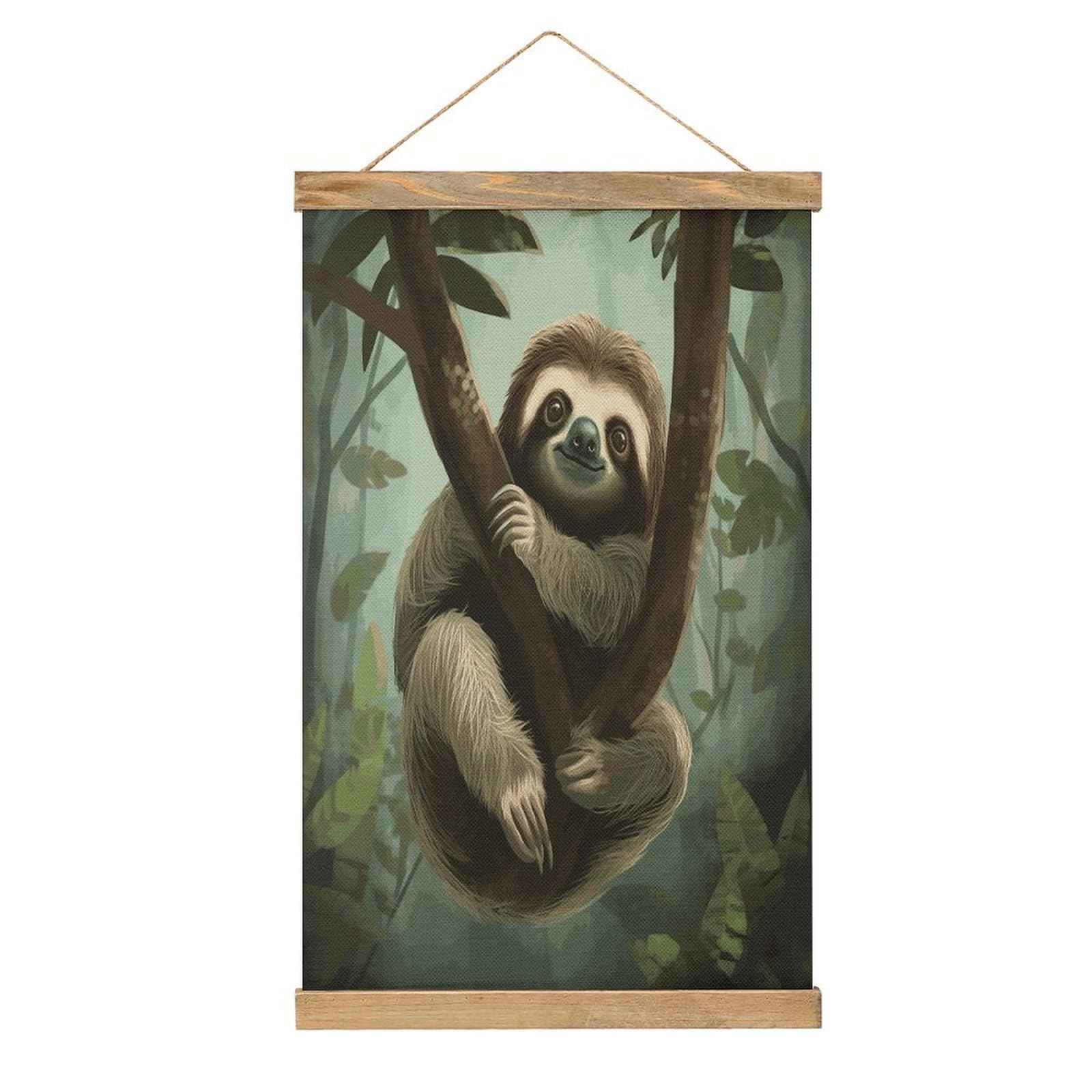 FekiLoot Sloth2 Wall Art Poster Hanger Frame Linen Wall Art Decor Vintage Hanging Poster Hanging Wall Decor Rustic Retro Wall Art Print for Living Room Decor 20.4 X 13.1Inches