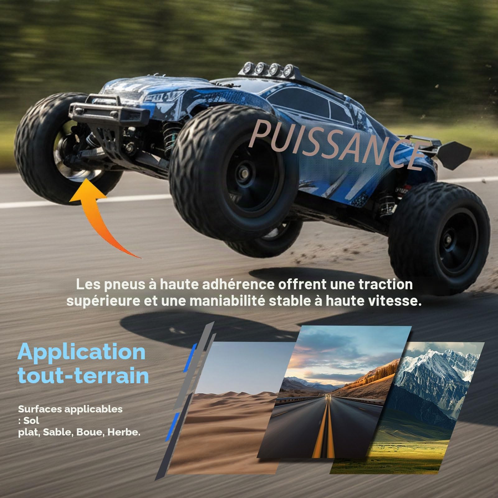 Voiture RC 1:8 50 km/h Buggy Tout Terrain Haute Vitesse | Moteur RC550, 2 batteries 7,4V 2600mAh, contrôle proportionnel 2,4G, éclairage LED, véhicule télécommandé pour adultes