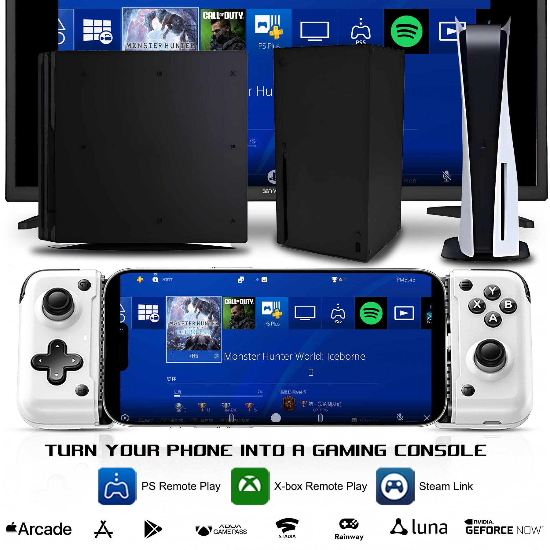Koiiko USB C Mobile Gaming Controller für Android & iPhone 17/16/15 Series, Type-C Phone Game Gamepad Joysticks with Hall Trigger/Turbo/Back keys, Play Xbox Cloud Game, PS Remote Play, CODM