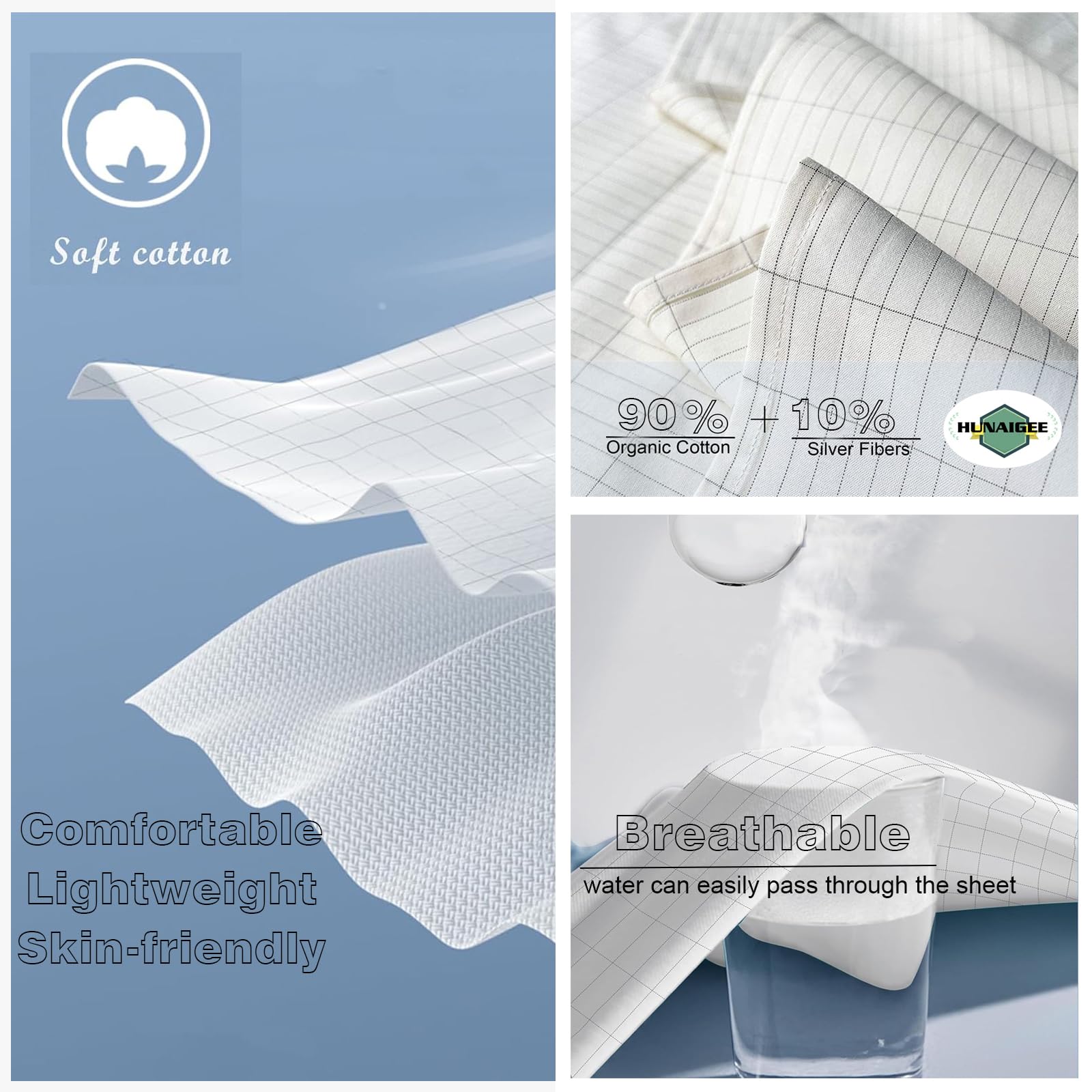 Foglio di messa a terra con cavo di messa a terra statunitense da 4,6 m 10% fibra d'argento conduttiva fogli di messa a terra con fibra d'argento e cotone organico beige