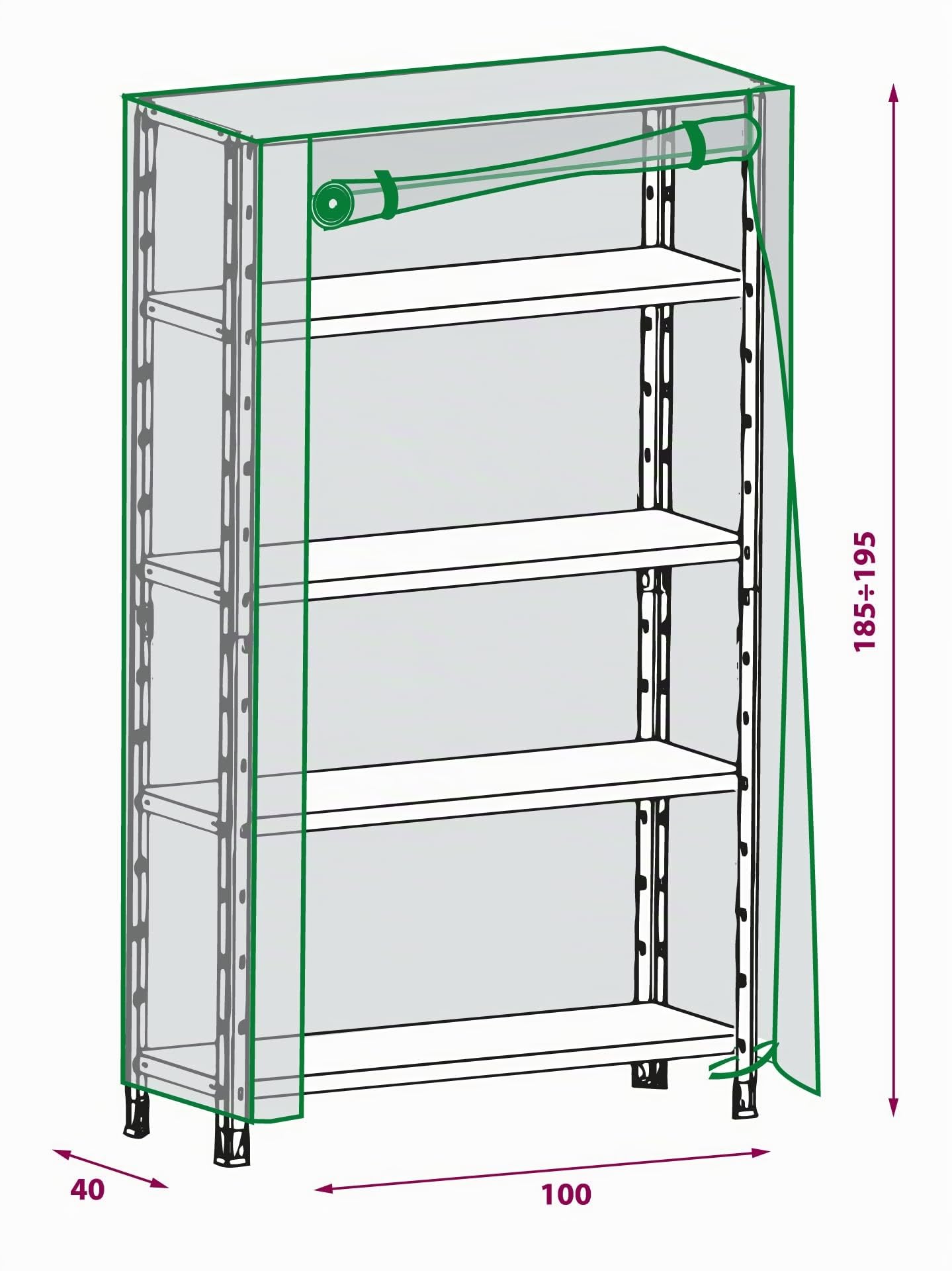 DOMO PAK LIVING Funda protectora para estanterías de tamaño 100 cm x 40 cm x 185-195 cm