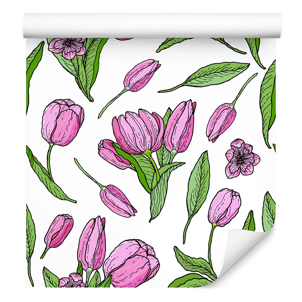 Muralo Tapeta 10 m, rolka flizeliny, natura, rośliny, kwiaty, tulipany, kwiaty polne, tapeta z włókniny, 1000 x 53 cm, tapeta ścienna, do salonu, sypialni, nowoczesna dekoracja ścienna