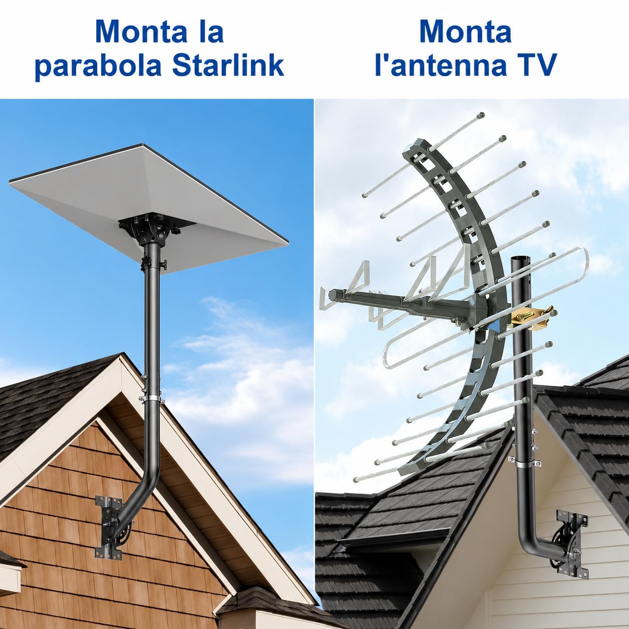 Palo antenna universale per TV, satellite, radio, antenne WiFi, Star-link | Supporto a parete per antenna regolabile, Palo per antenna, Supporto per antenna