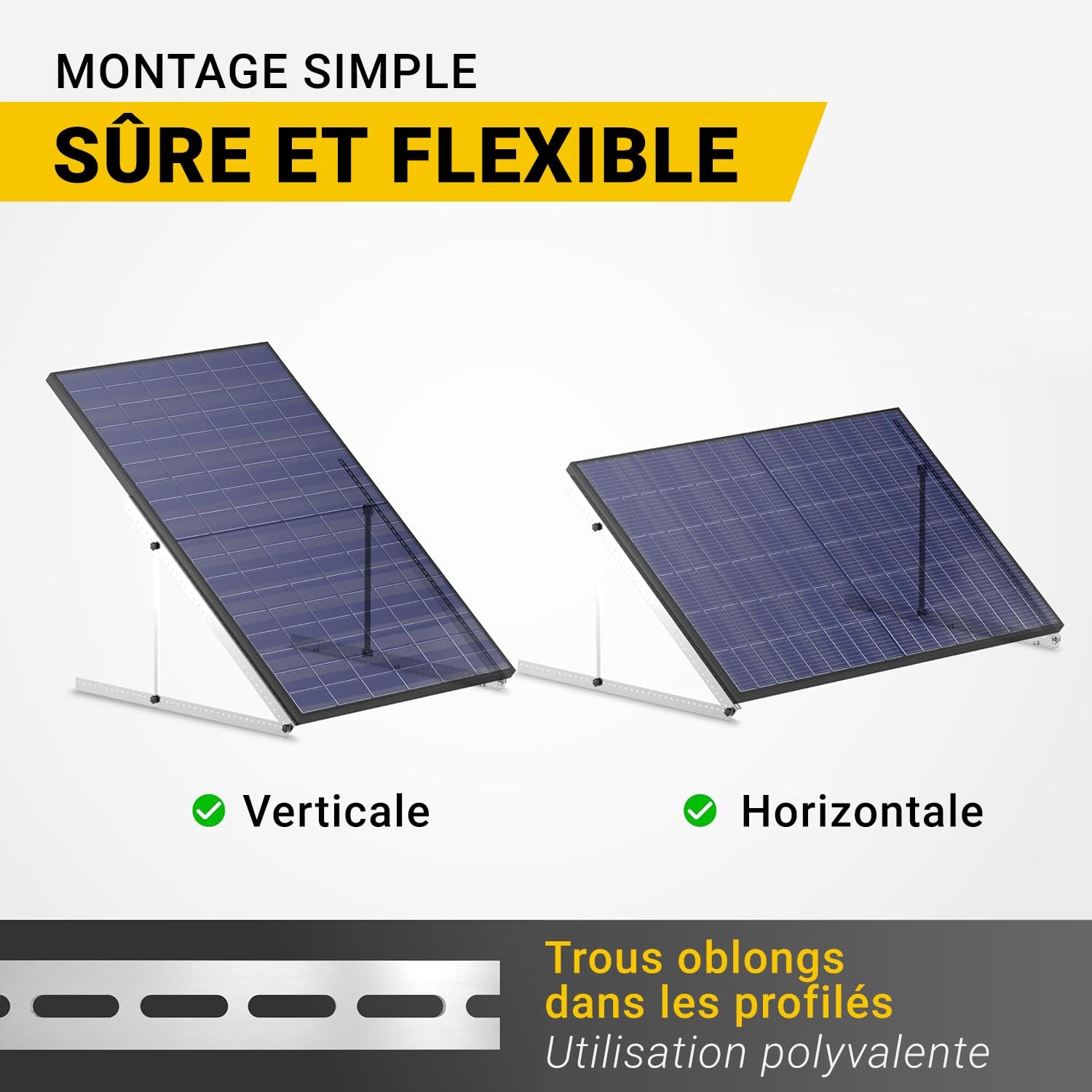 Avoltik supports de panneau solaire - Support de panneau solaire en aluminium - Support PV avec angle réglable pour toit, balcon et sol (2, 48 pouces (118 cm))