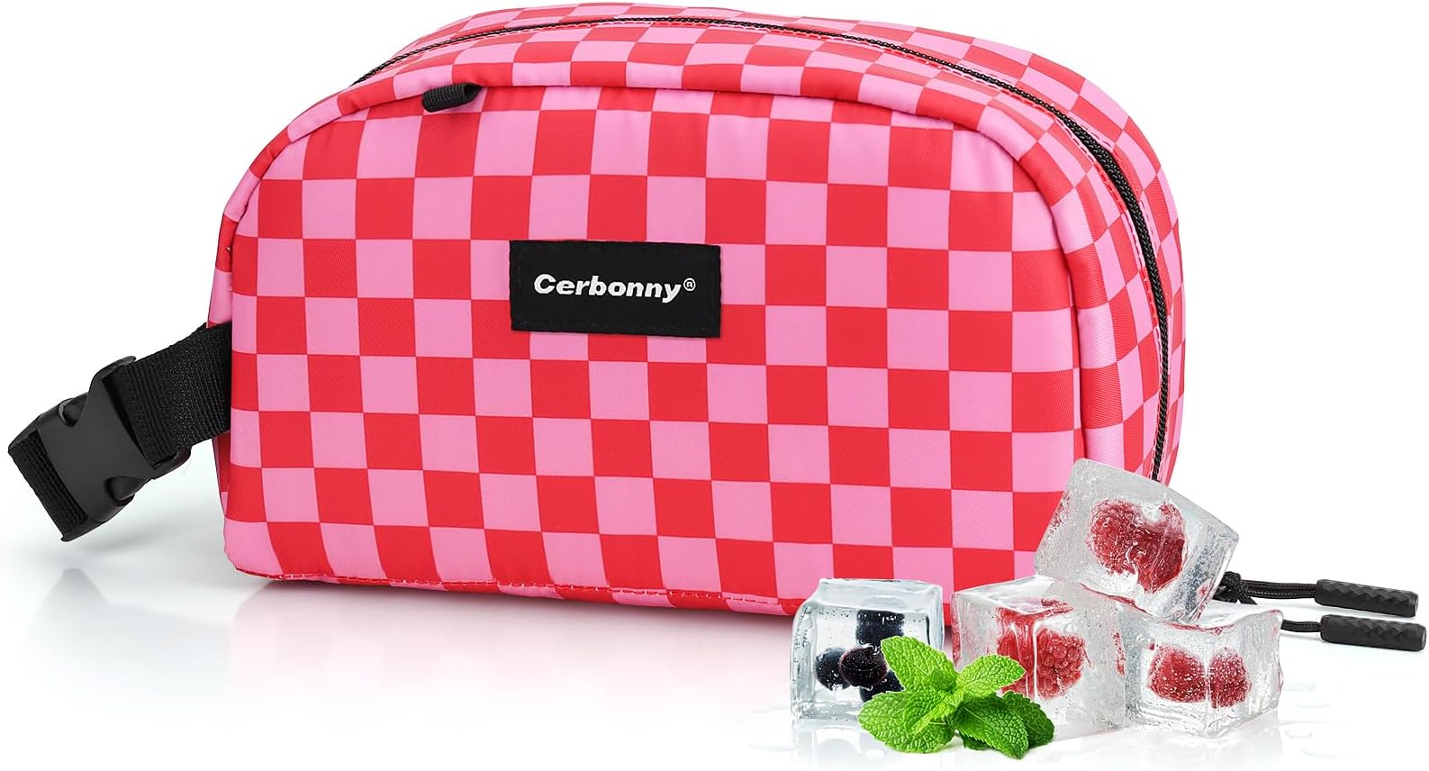 Cerbonny Small Cooler Bag Freezable Lunch Bag for Work School Travel, Leak-proof, Insulated, Waterproof, Portable, Pink Checkerboard
