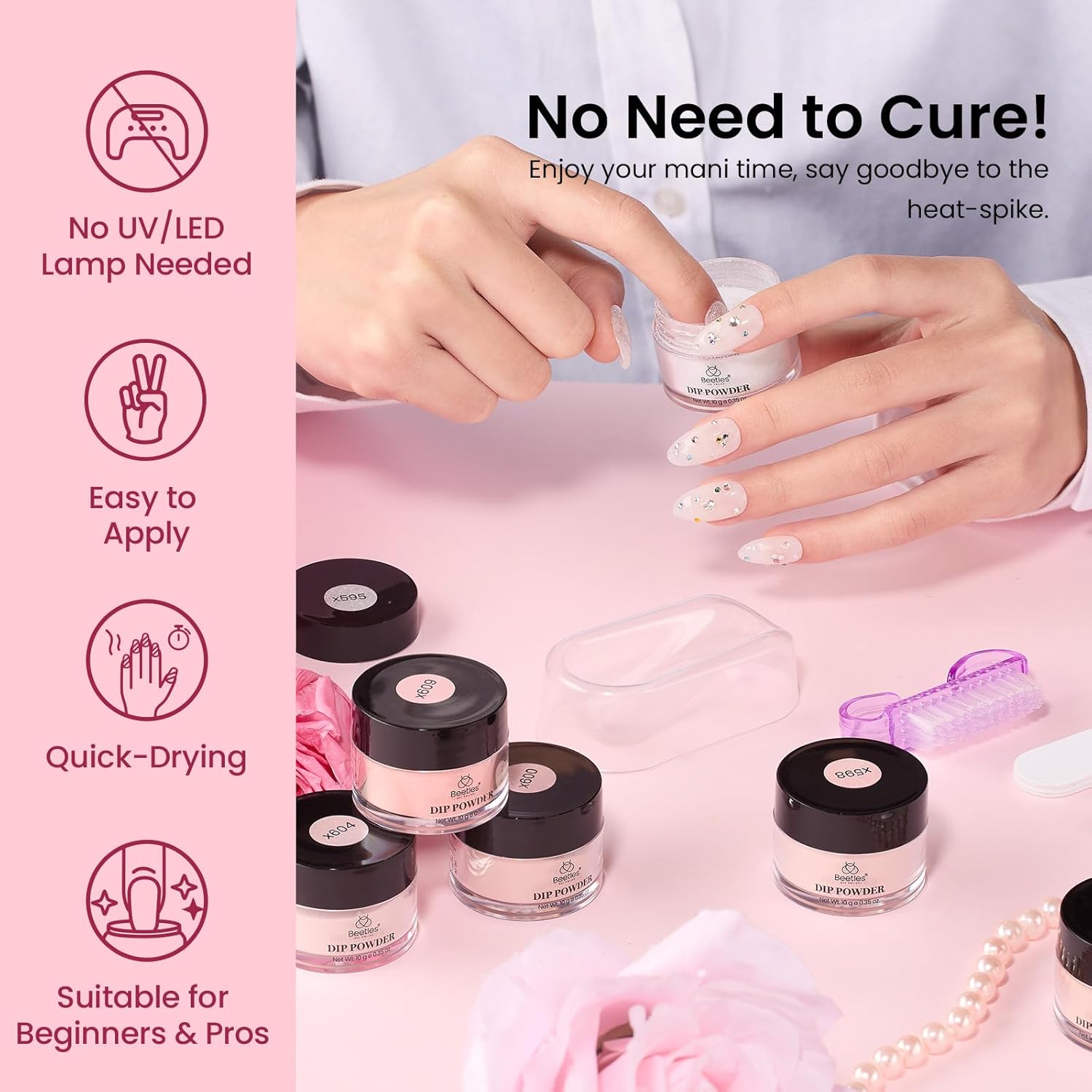 Beetles Pink Nude Dip Powder Nail Set, 20 Colors Neutral Jelly Pink Sheer Glitter White Dip Nails Powder Starter Kit, Jelly Effect French Nail Art Starter Summer Manicure Salon DIY Home Gift for Women