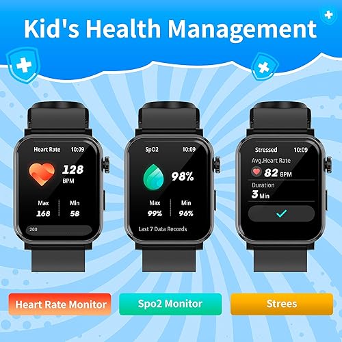 Vista 6 de EZON Reloj inteligente para niños y niñas, reloj HD de 1.83 pulgadas con función de llamada, juegos, podómetro, frecuencia cardíaca, SpO2, monitor