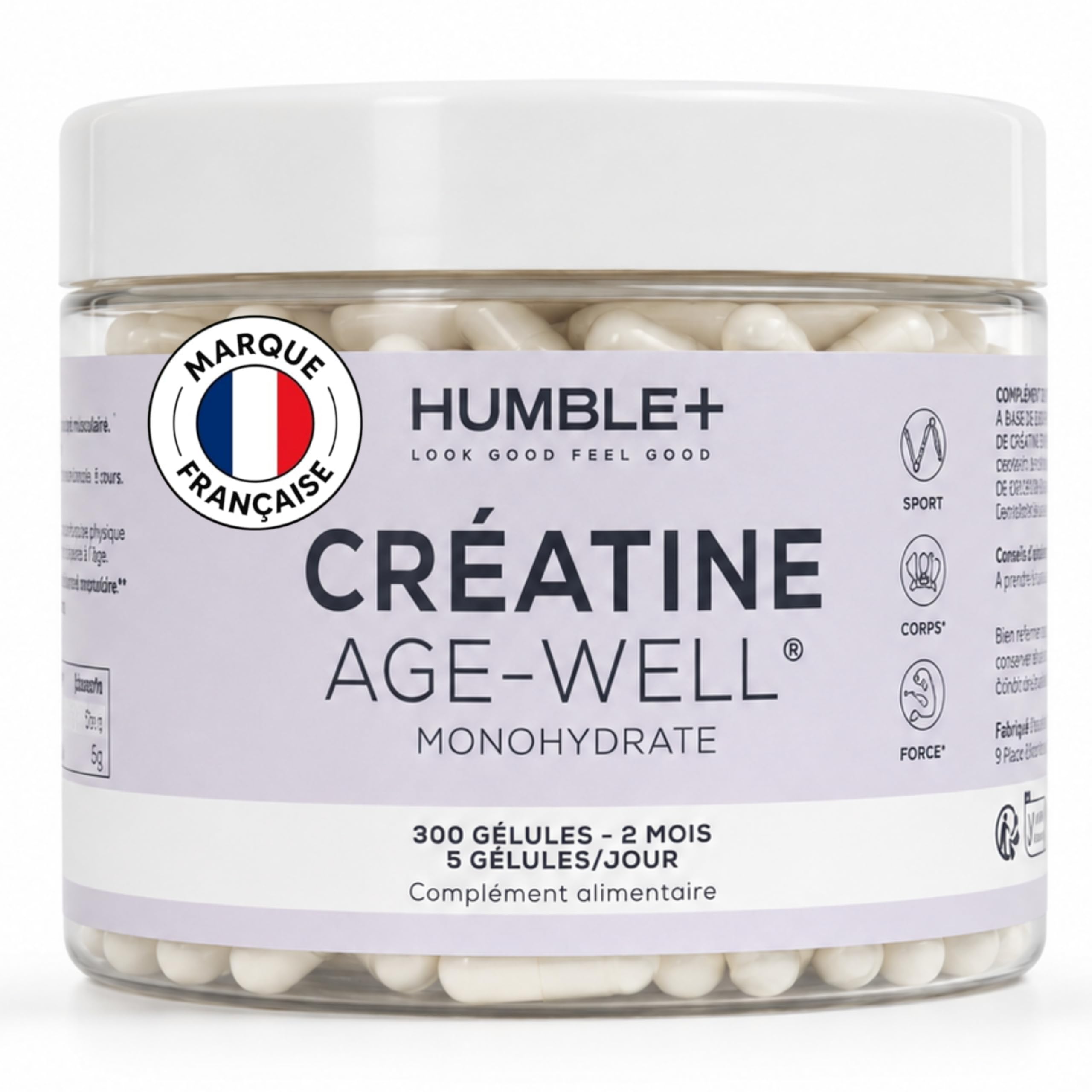 HUMBLE+ Creatina Monohidrato Age-Well® Cápsulas - 300 Cápsulas - 2 Meses
