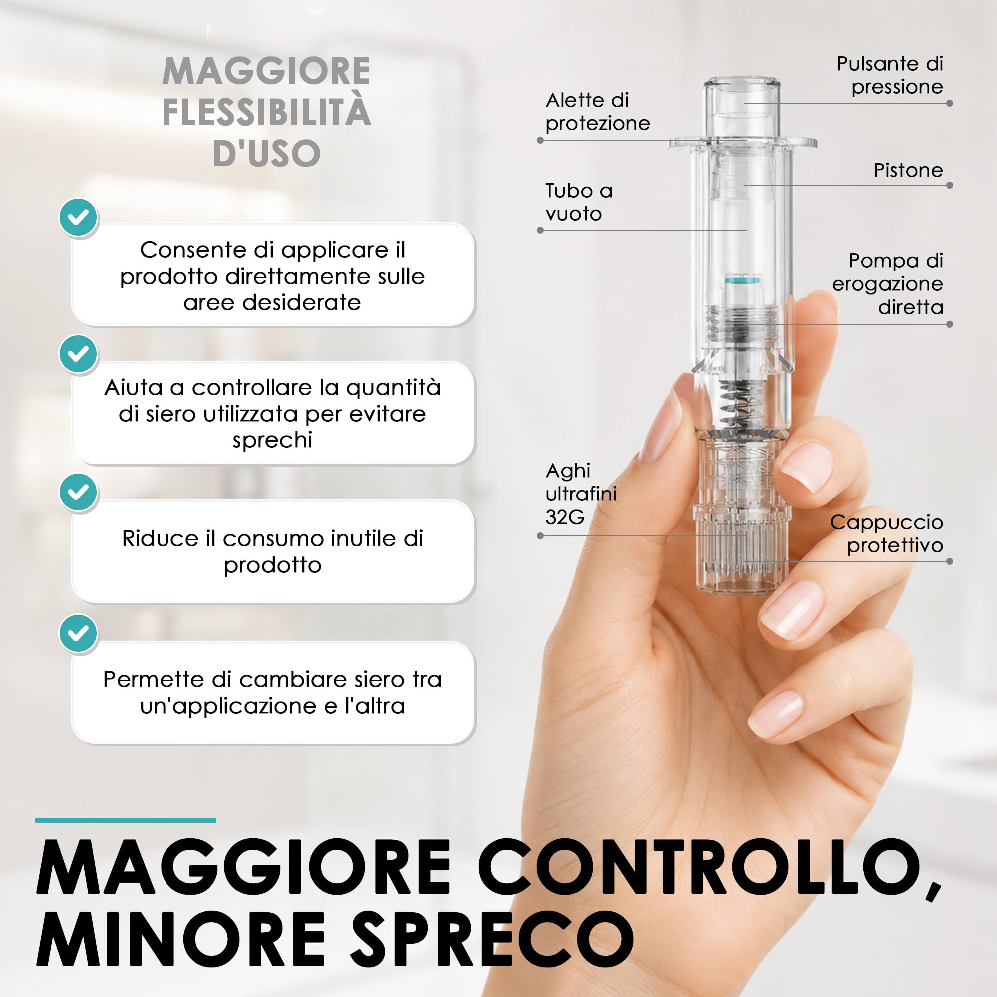 Aqua Stamp 0,5 mm - Alternativa Microneedling al derma roller e al derma stamp - Sistema di infusione di precisione, 19 aghi in titanio