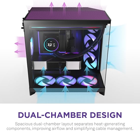 NZXT H9 Flow RGB+ Dual-Chamber ATX PC Case - Black